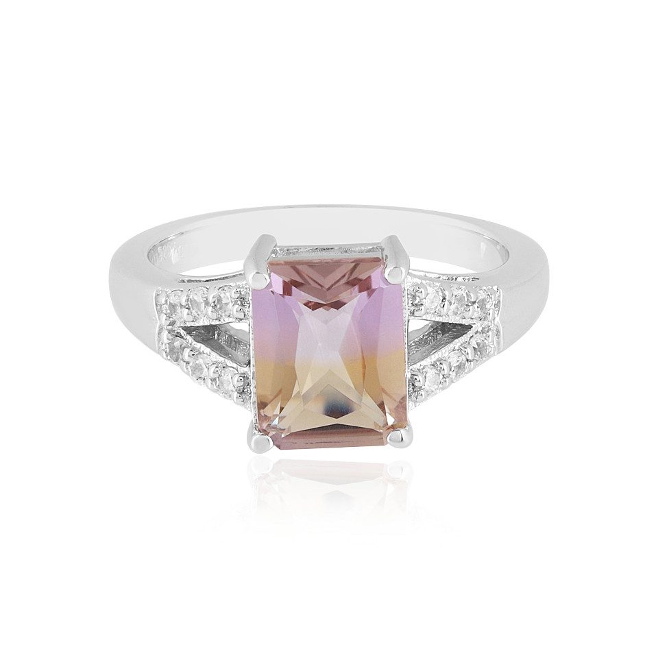 Cavill Silberring Bolivianischer Ametrin & Zirkon Platinplattierter Silberring (1-tlg)