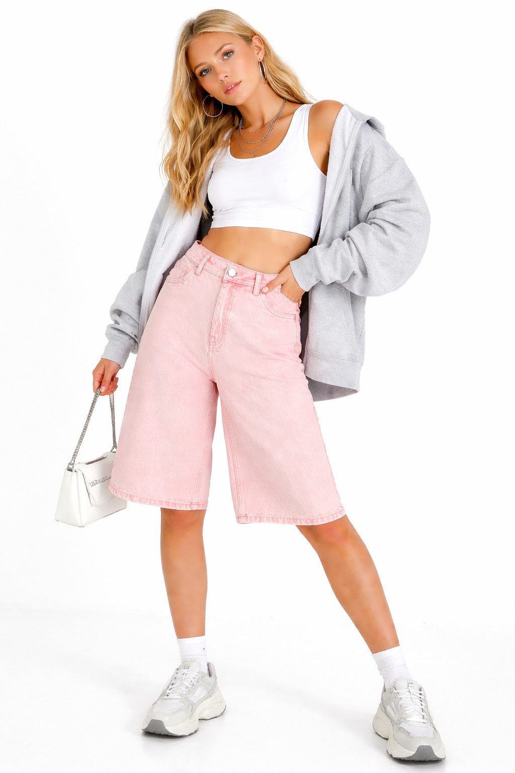 SUBLEVEL Bermudas Damen Jeans Shorts Bermuda Kurze Hose Short Denim Baggy 5-Pocket-Style