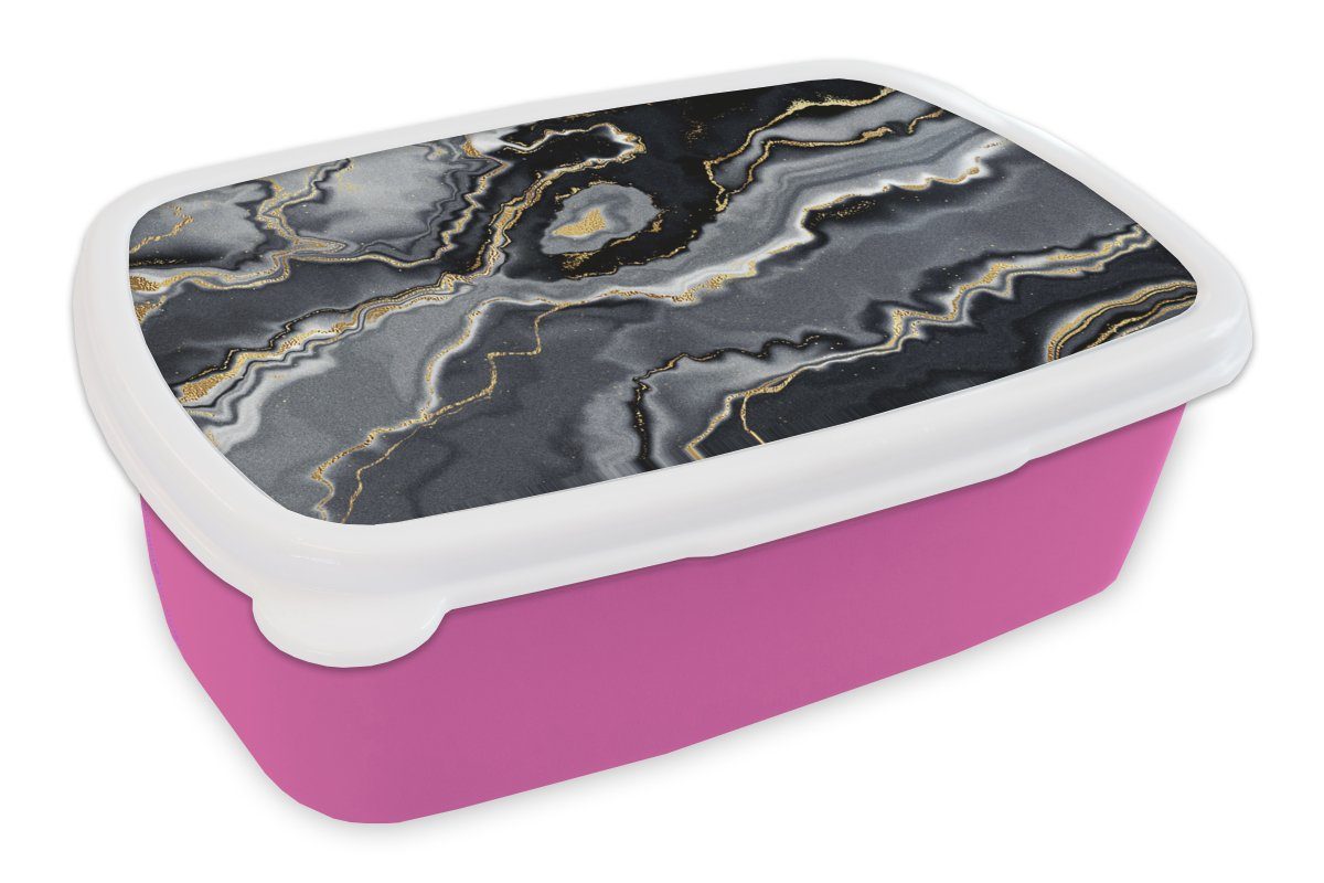 MuchoWow Lunchbox Glitzer - Gold - Marmor - Achat - Geode, Kunststoff, (2-tlg), Brotbox für Erwachsene, Brotdose Kinder, Snackbox, Mädchen, Kunststoff rosa