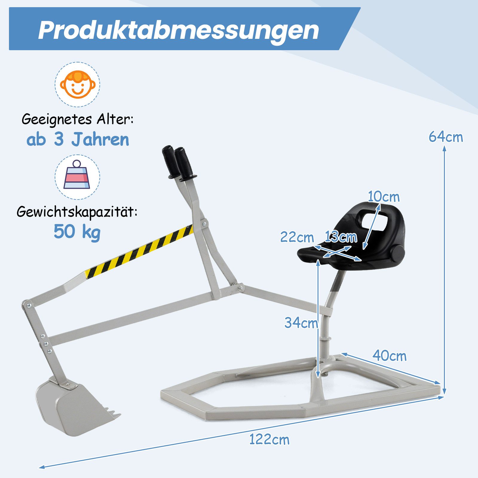 COSTWAY Spielzeug-Aufsitzbagger, (1-tlg), Sandkastenbagger 360° drehbar günstig online kaufen
