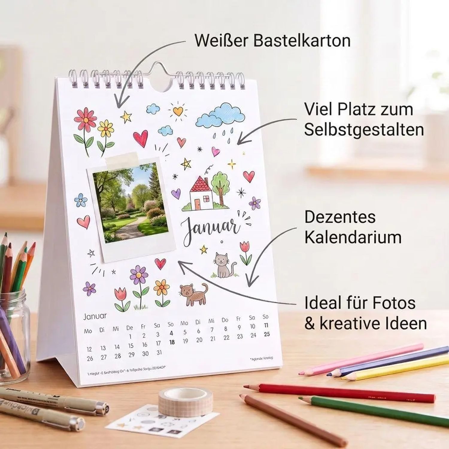Alpha Edition Tischkalender Kreativkalender Tischaufsteller hoch weiß 2027