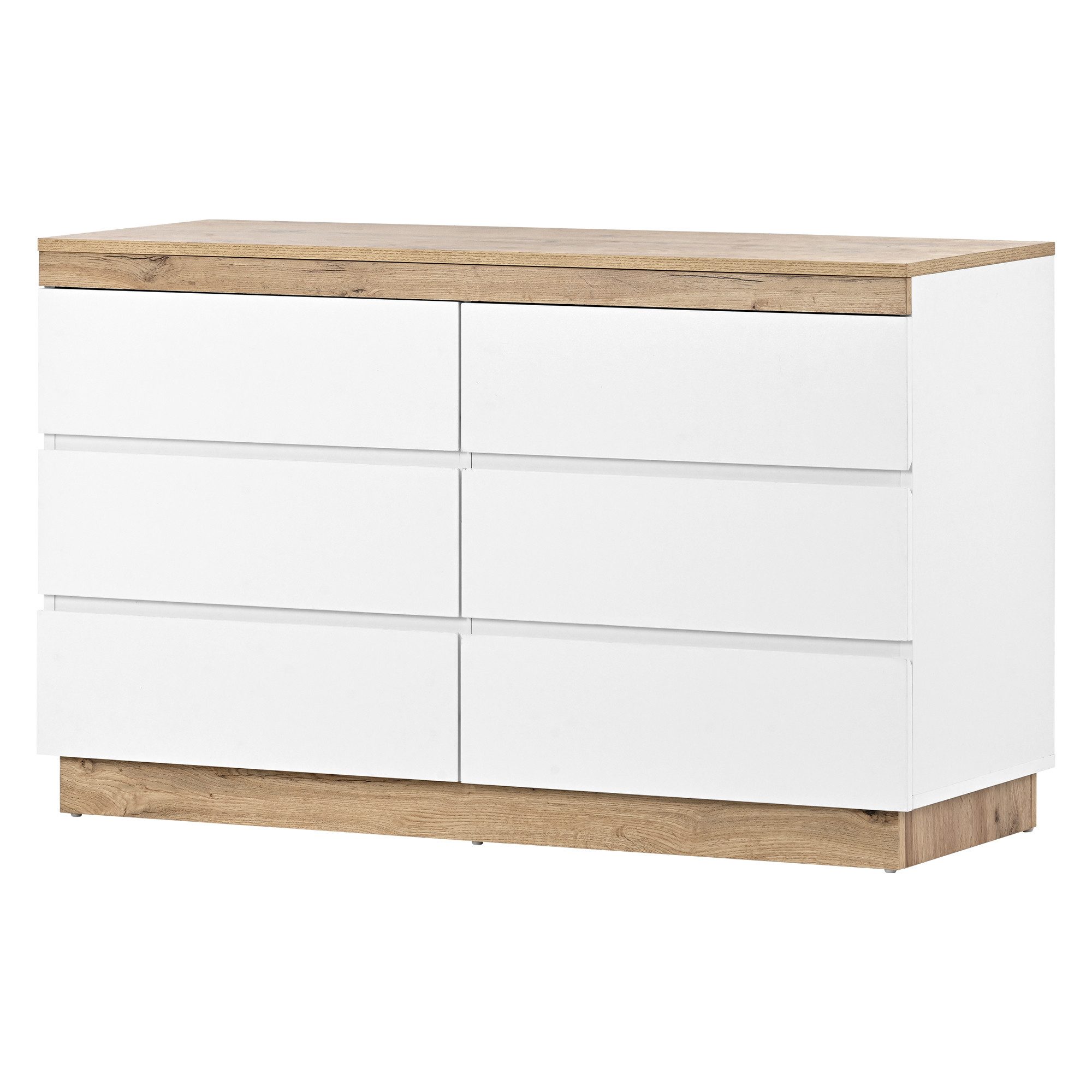BlingBin Kommode mit 6 Schubladen, Schließfach, Funktion von Aufbewahrung (1er Set, 1 St., Kommode 110cm breit), für Schlafzimmer und Wohnzimmer, E1-Spanplatte, weiß+oak