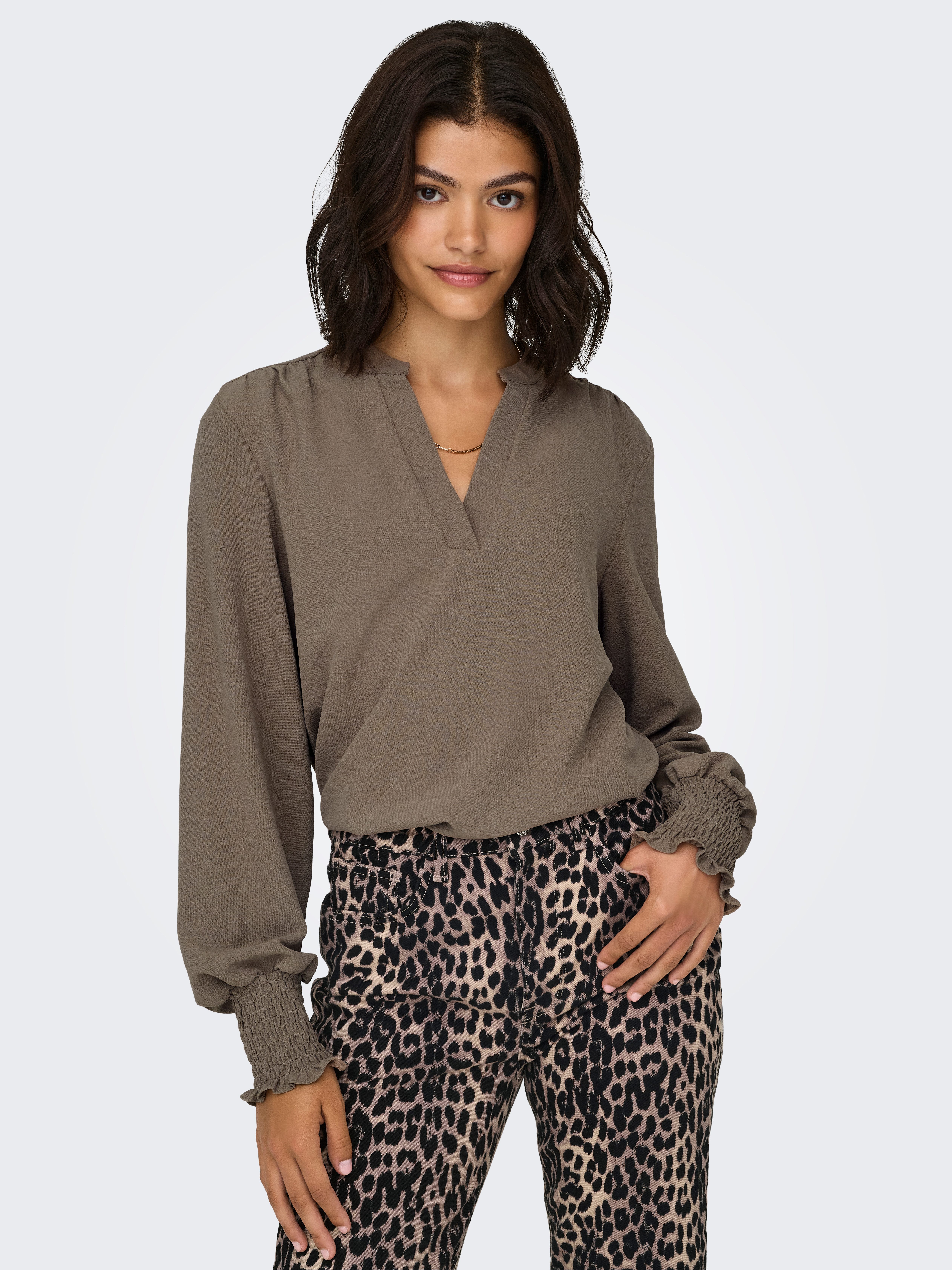 ONLY Blusenshirt ONLMETTE V-NECK LS SMOCK günstig online kaufen