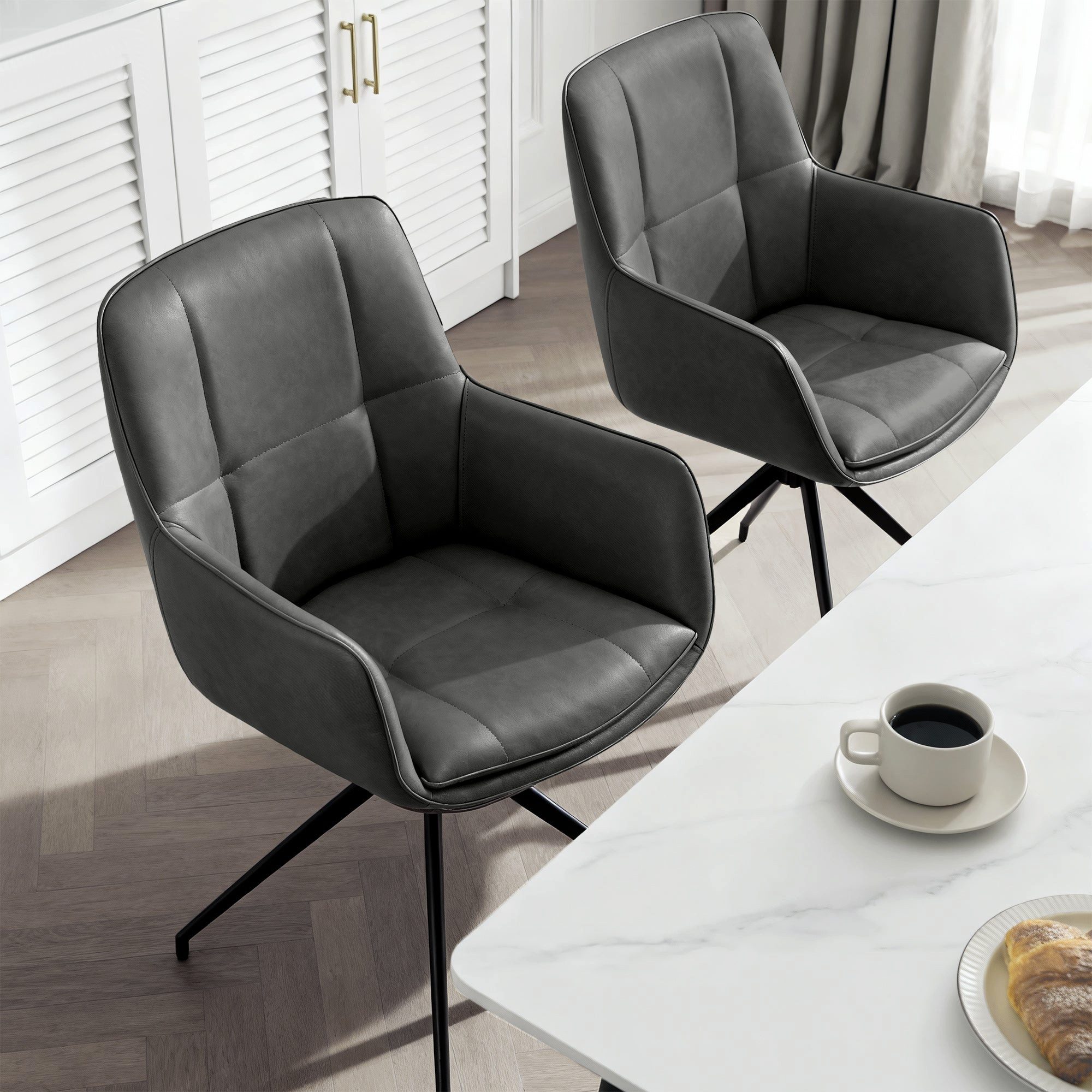 CHITA Polsterstuhl (Set, 2 St), Drehstuhl, Esszimmerstuhl, 360° drehbar, Verstellbare Füße, Kunstleder
