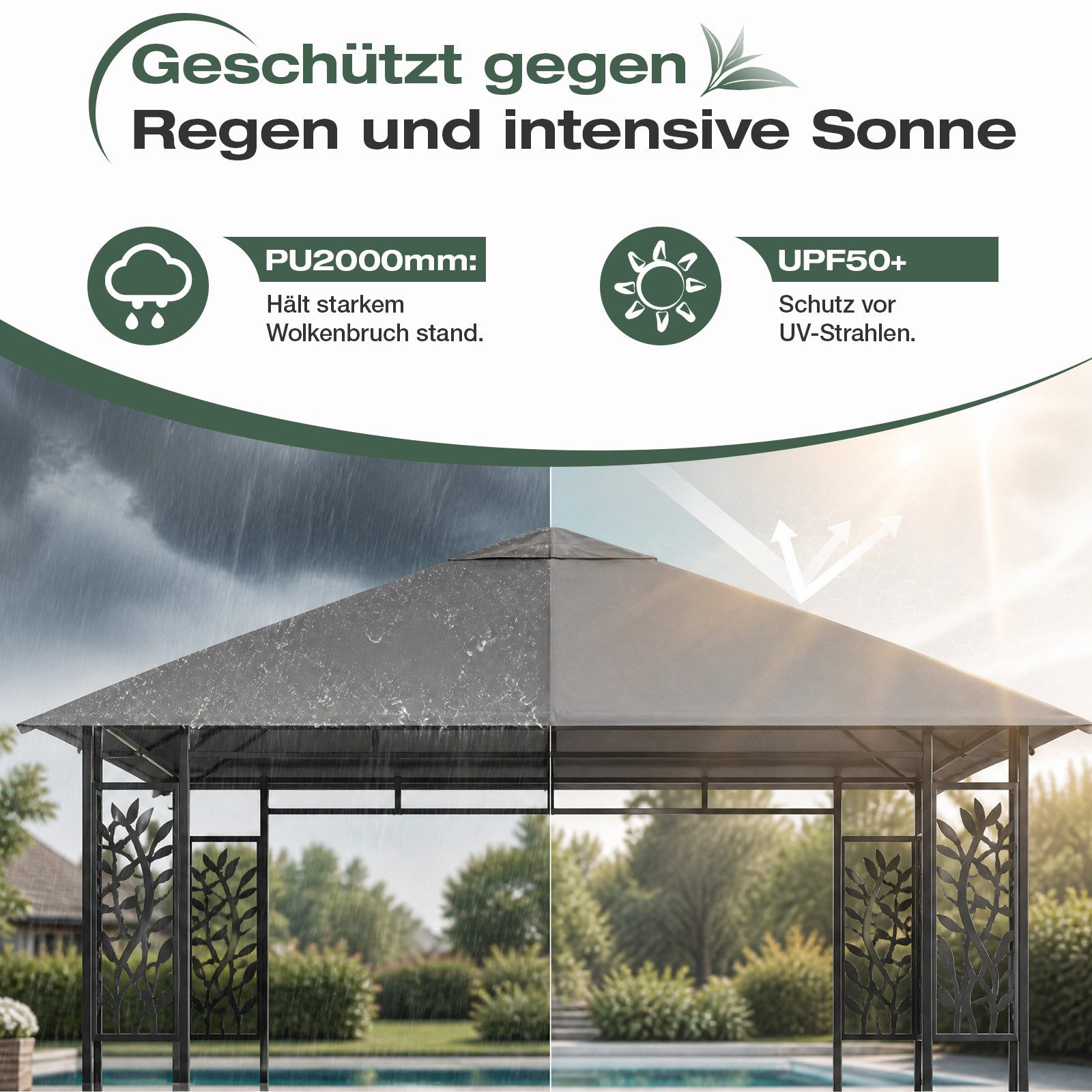 Sekey Pavillon-Ersatzdach Ersatzdach für Gartenpavillon 3x3 m Wasserdicht mit UV-Schutz, Robustes 800D Polyestergewebe mit doppelter PU-Beschichtung – Bild 5 von 5