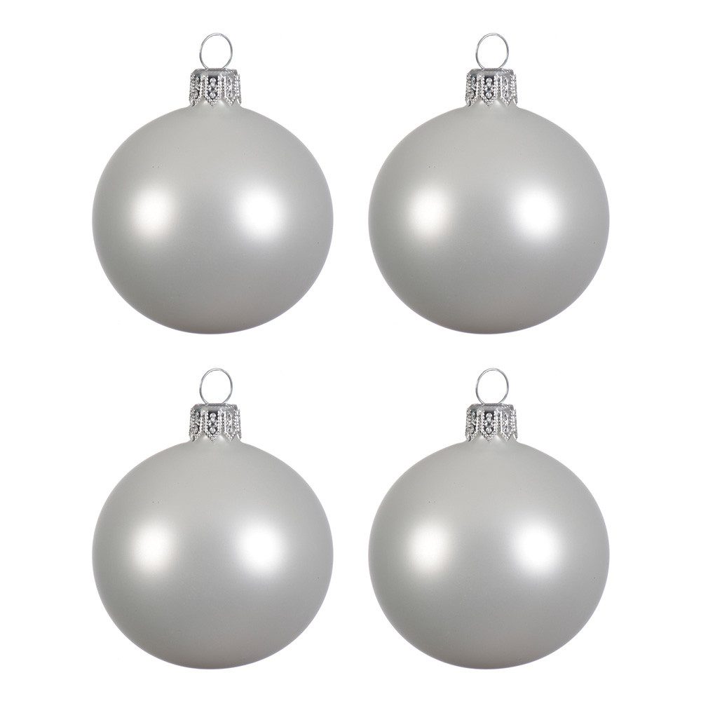 Kaemingk Weihnachtsbaumkugel, Weihnachtskugeln Glas 10cm mundgeblasen 4er Box - Winterweiß matt