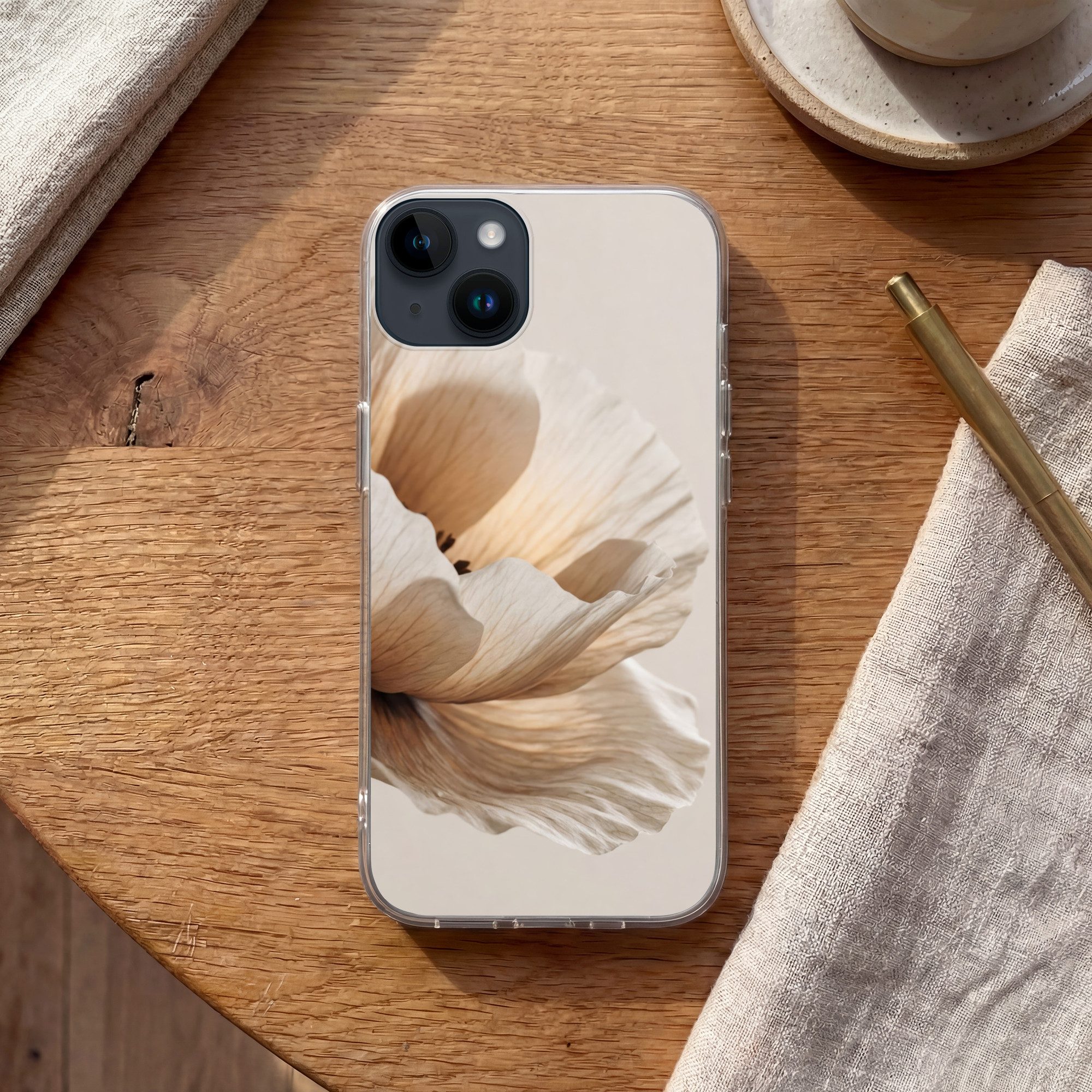 MuchoWow Handyhülle für Apple iPhone 14 Blume - Beige - Creme, Smartphone-Bumper, Print, Handy Schutzhülle Dünn