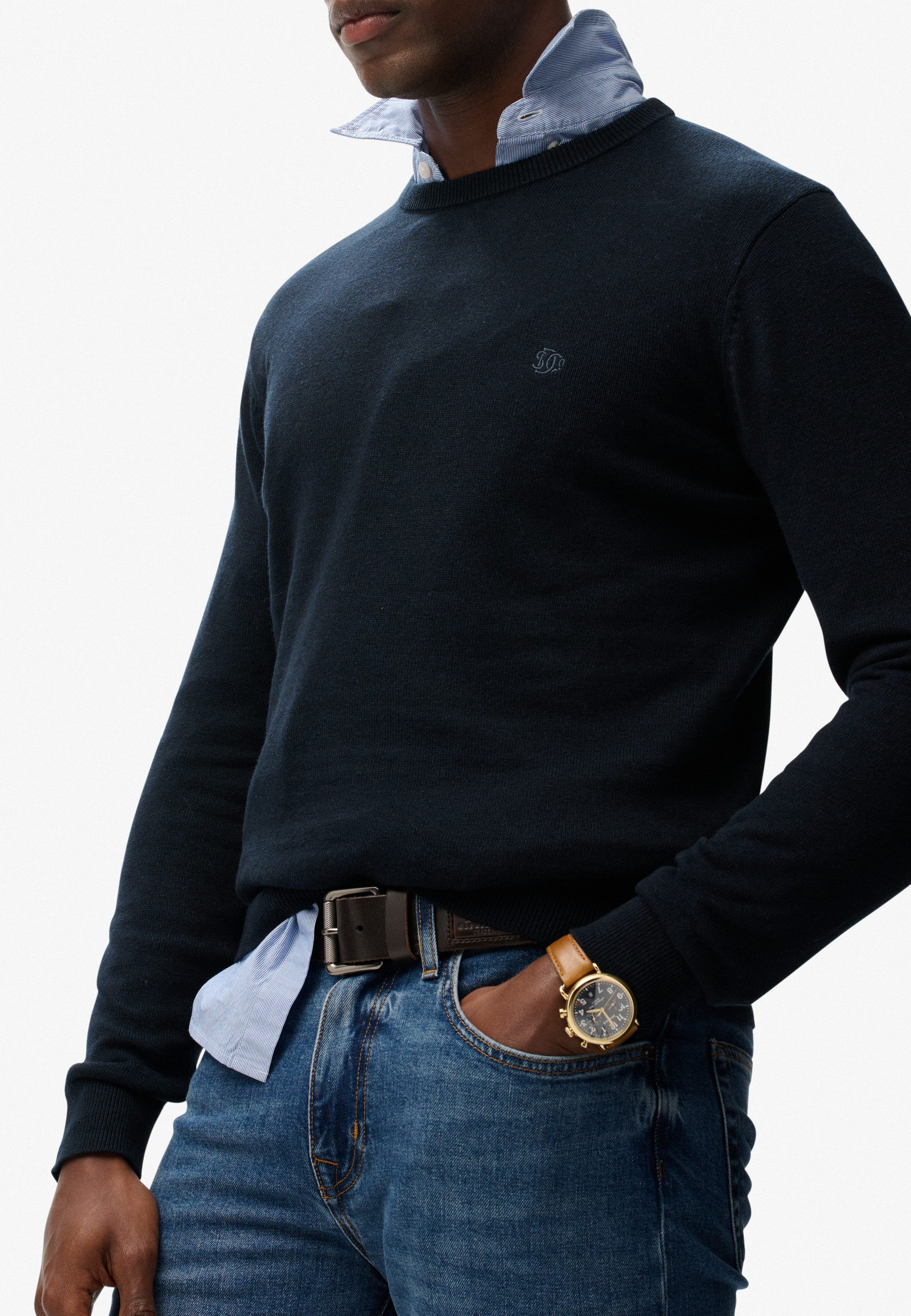 Superdry Strickpullover ESSENTIALS COTTON JUMPER aus Baumwolle, Relaxed Fit, mit Rundhalsausschnitt, melierte Optik