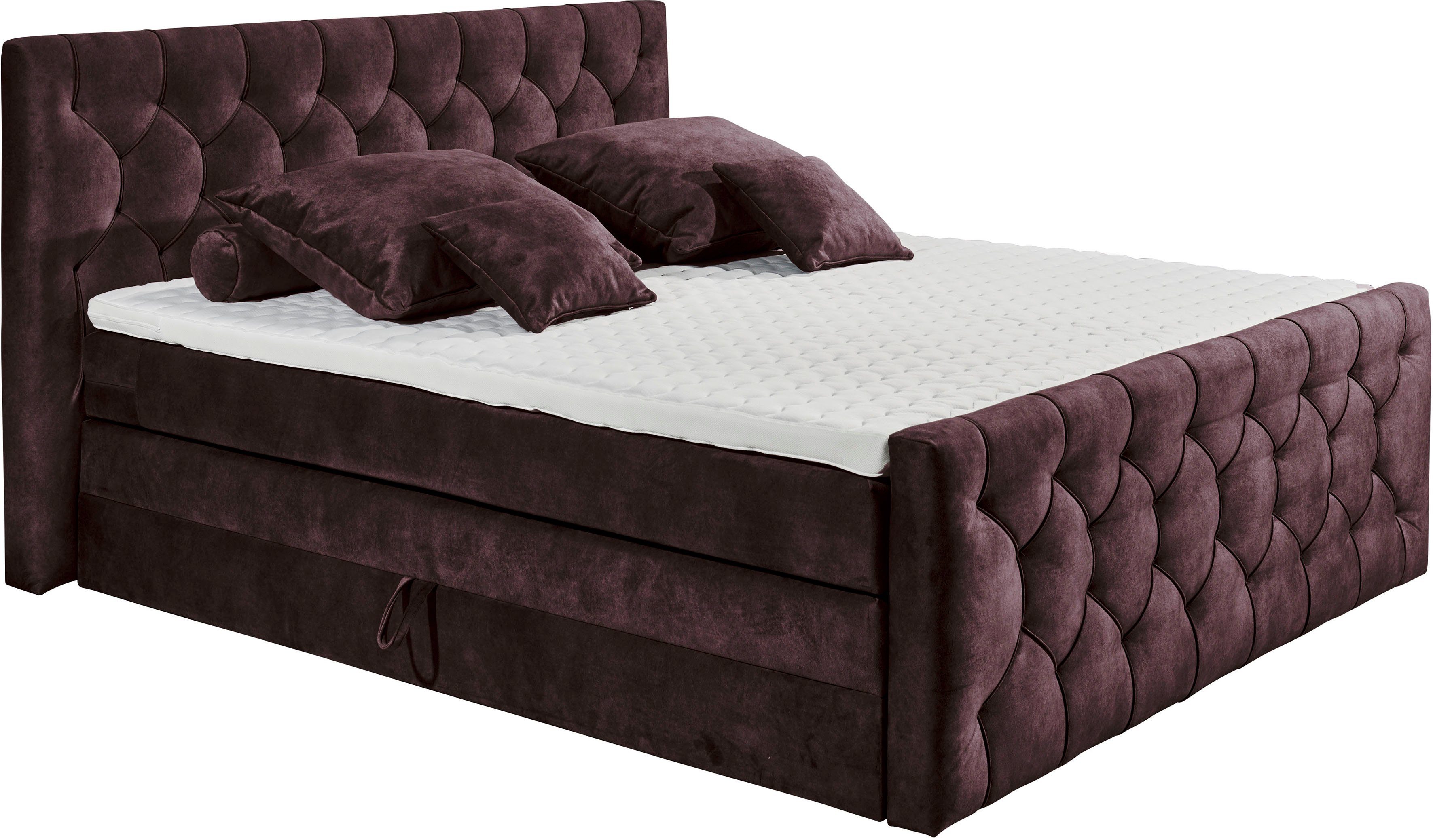 (Salvador DESIGN (180x200cm) Bettkästen EXCITING aubergine Boxspringbett zwei Cashfield, ED inkl. einem Klimaband 05) mit Topper und