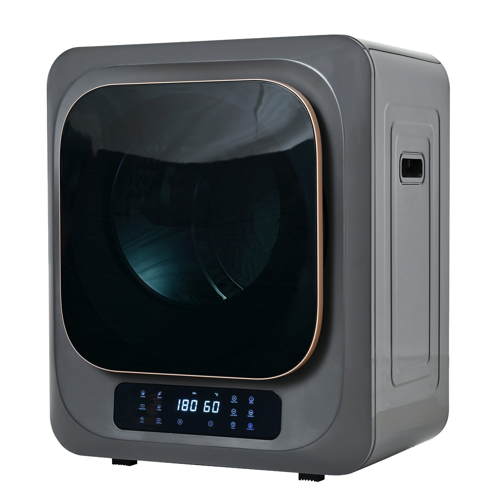 Merax Ablufttrockner GL-JH40W Mehrfachfiltration, Überhitzungsschutz, UV-Sterilisation, 6 Programme, Wäschetrockner mit Edelstahltrommel & LED-Display, freistehend/hängend