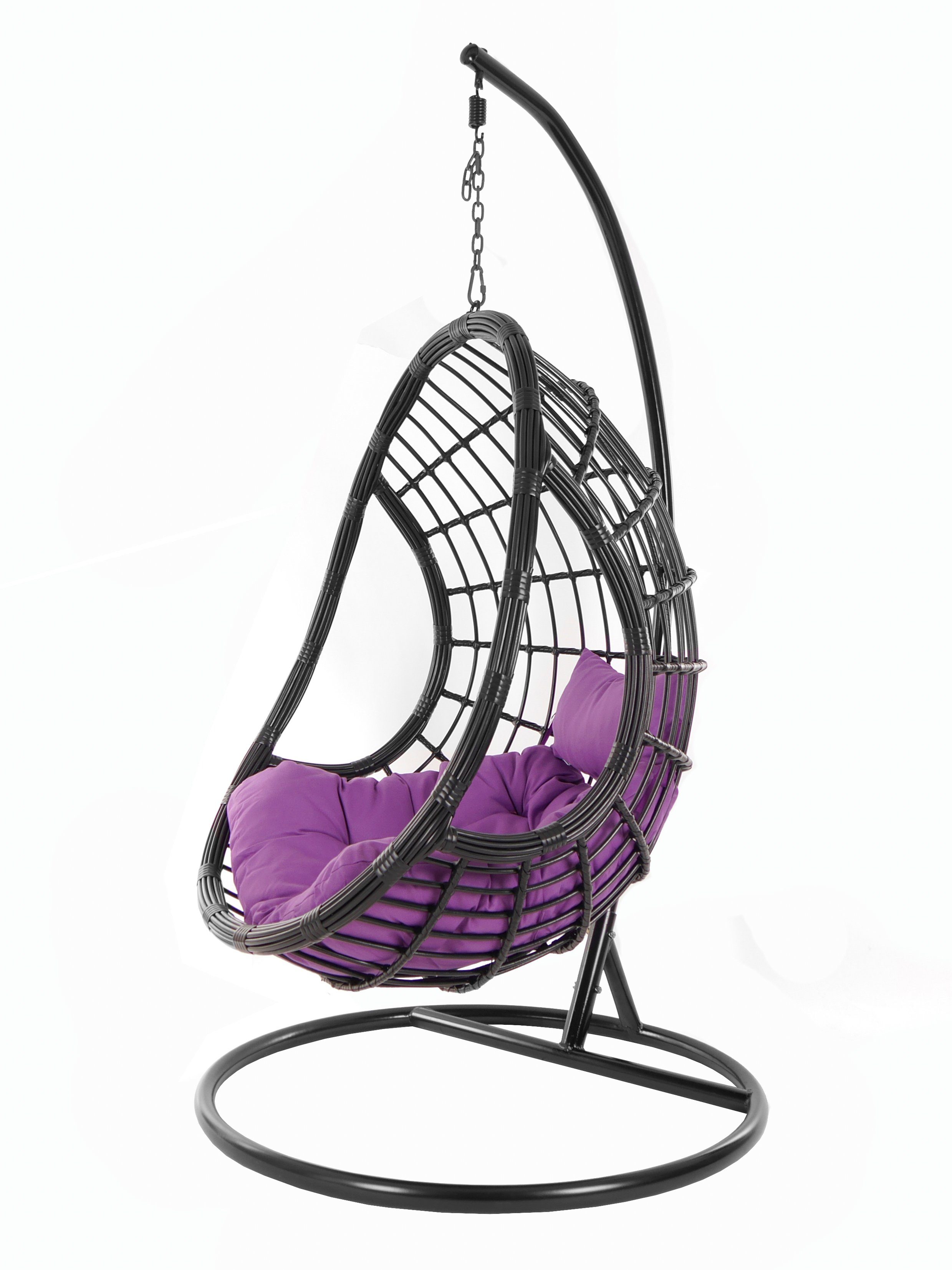 KIDEO Hängesessel PALMANOVA black, Swing Chair, (4050 Hängesessel lila und mit Design edles Loungemöbel, Schwebesessel, Gestell violet) Kissen, schwarz