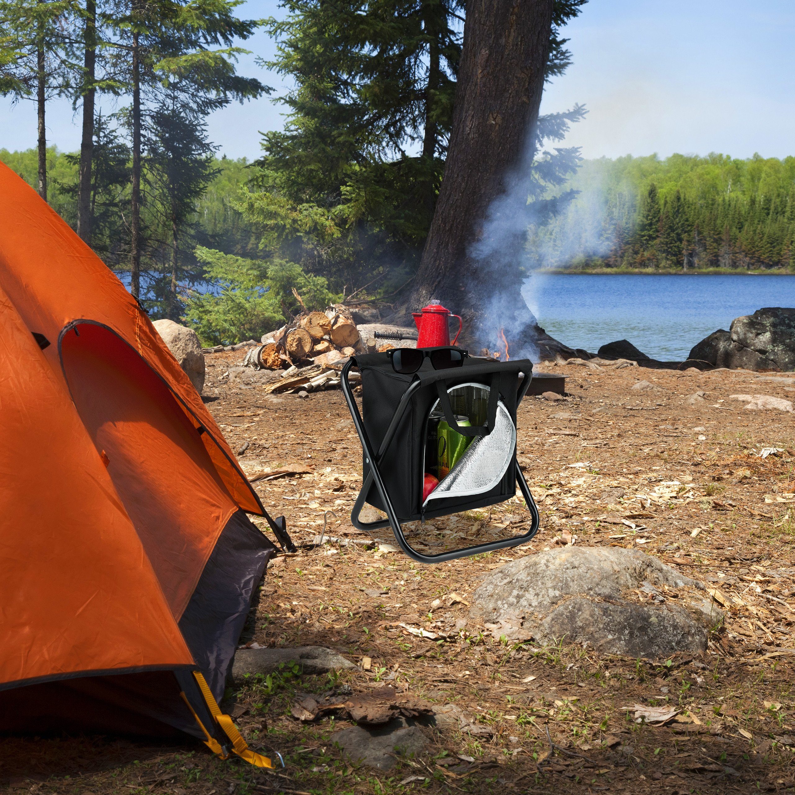 mit Kühltasche, Campinghocker Schwarz Campinghocker relaxdays