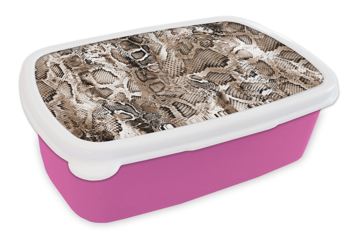 MuchoWow Lunchbox Tiermuster - Formen - Braun, Kunststoff, (2-tlg), Brotbox für Erwachsene, Brotdose Kinder, Snackbox, Mädchen, Kunststoff rosa