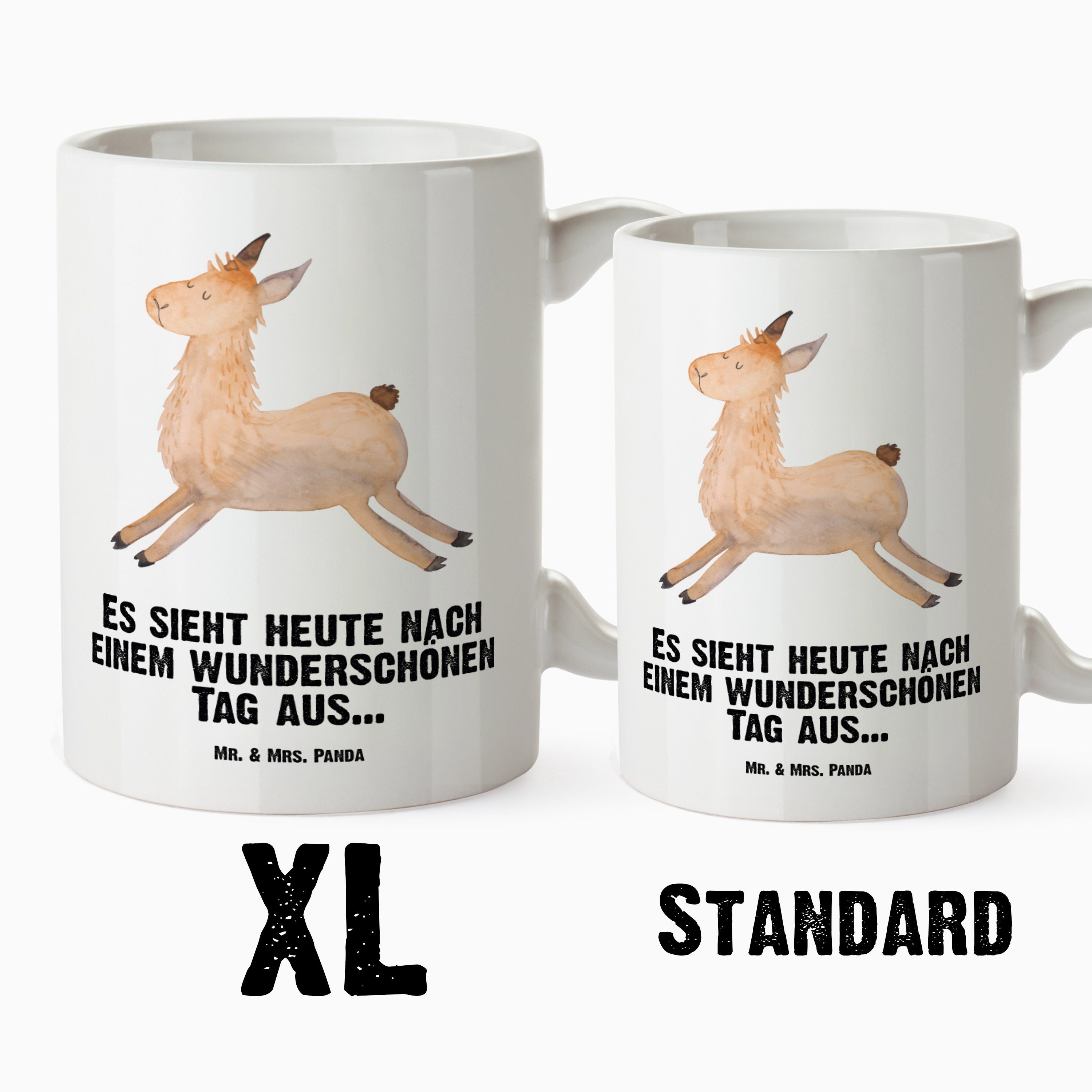 Keramik Lama Tasse Alpaka, Weiß Mrs. Geschenk, springend Kaffeetasse, Panda Grosse Mr. & - XL Start, - Tasse
