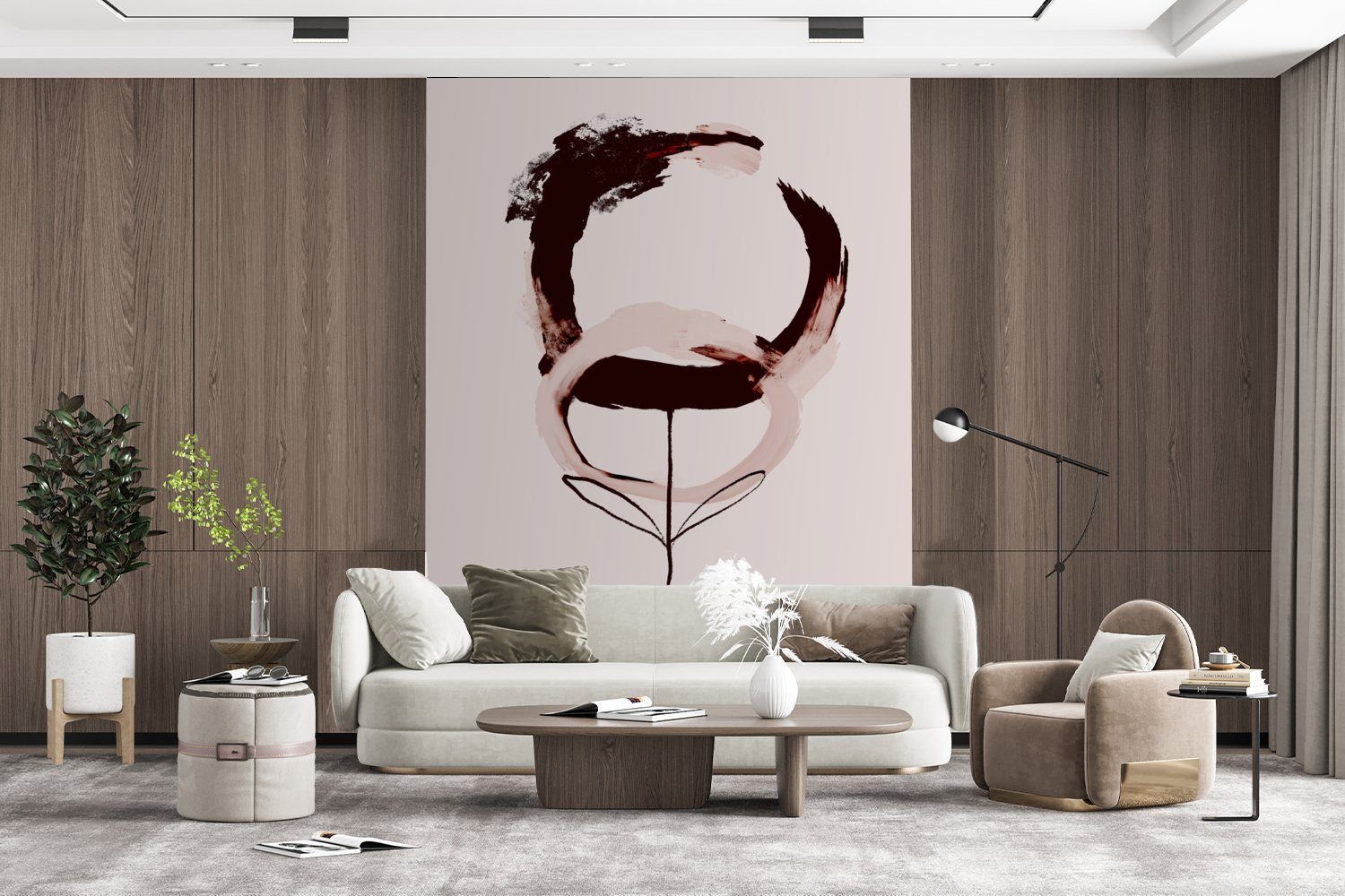Abstrakt für Wohnzimmer, Kaffee - MuchoWow Tapete bedruckt, Wandtapete - (4 Pastell, Blume Vinyl Montagefertig Matt, Fototapete St), -