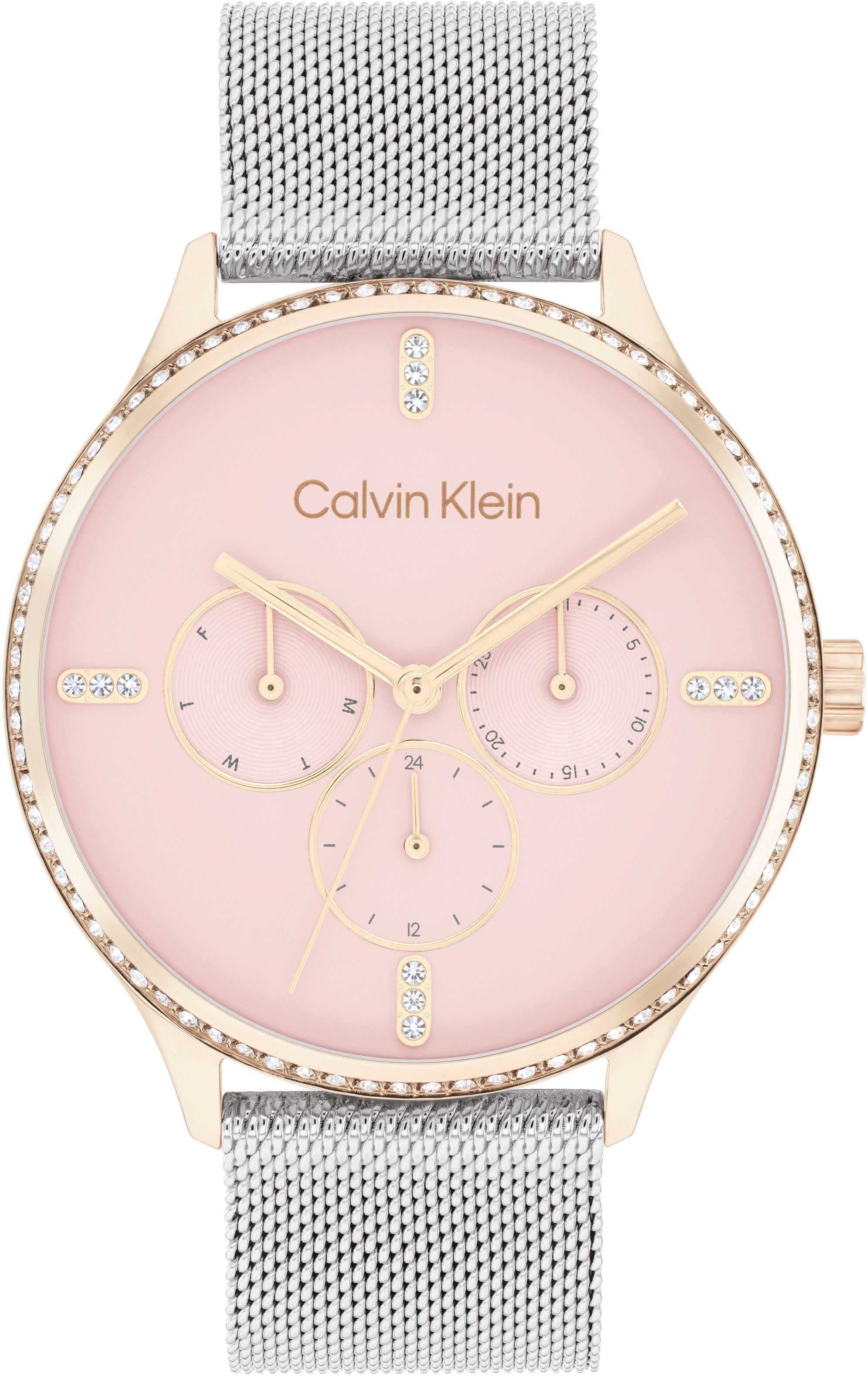 Calvin Klein Multifunktionsuhr 25200374, Quarzuhr, Armbanduhr, Damen, Datum, Glaskristalle, 12/24-Std.-Anzeige