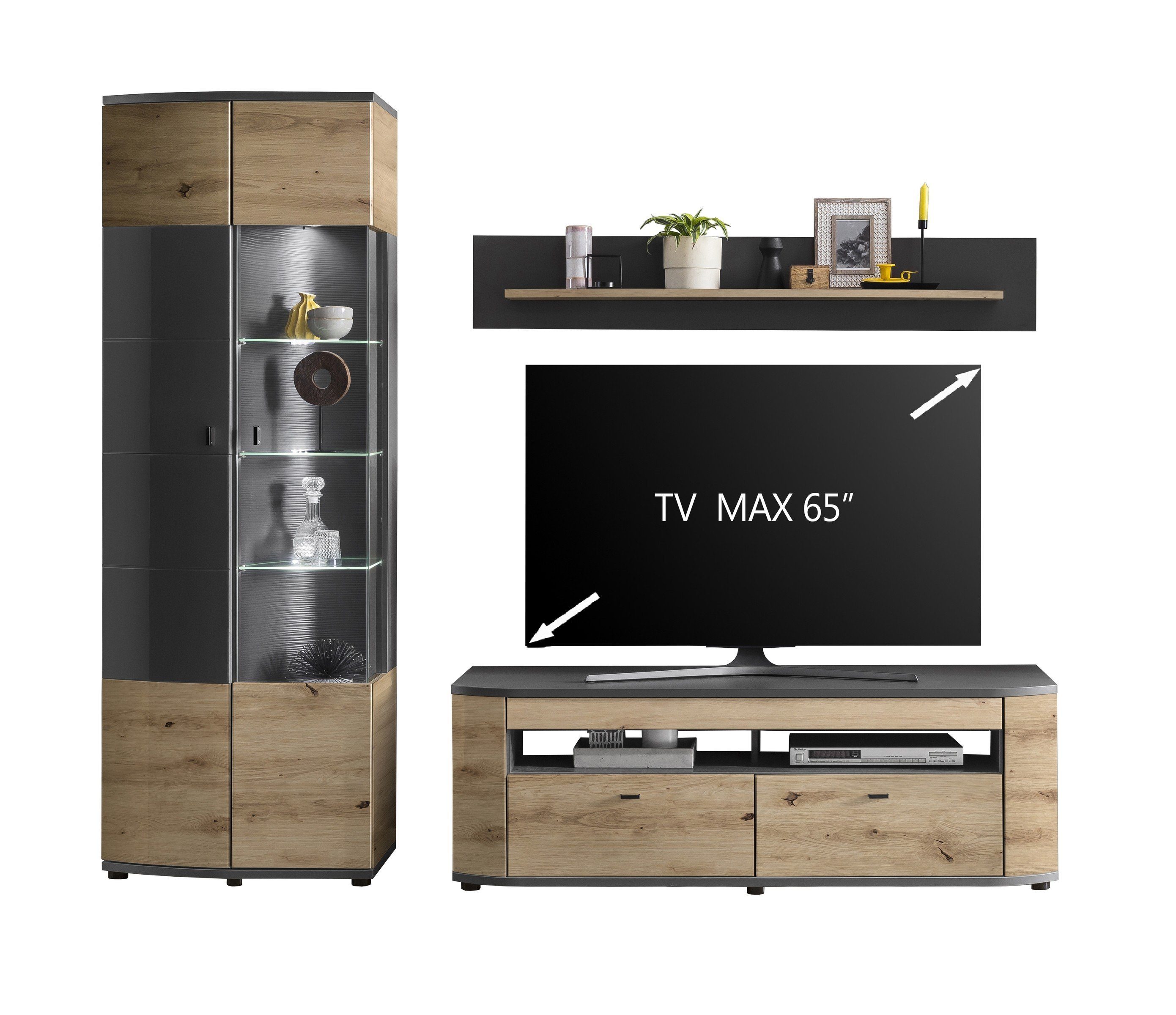 Forestdream Wohnwand in Dekor Artisan Eiche/Anthrazit Hochglanz, (BxHxT: 235x200x46,4 cm)