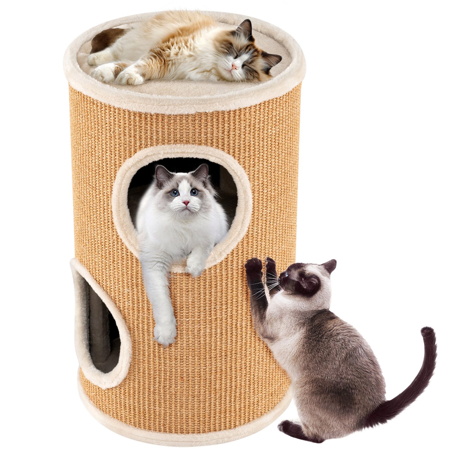 COSTWAY Kratztonne, (1-tlg), Kratzbaum, mit Kratzbrett, Katzenhöhlen, Ø 36 cm