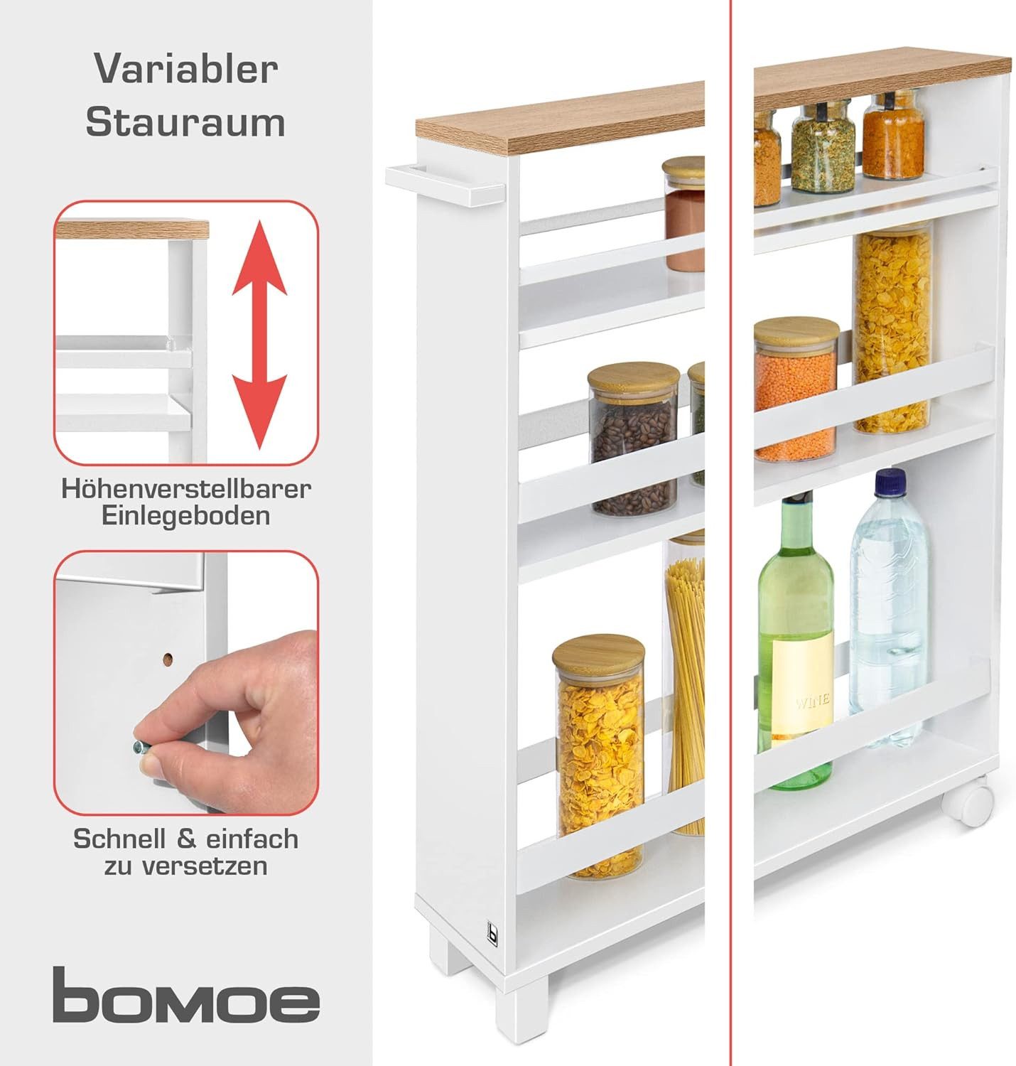 bomoe Küchenwagen Nischenregal 15cm breit Hylla, 79x50cm, Weiß & Eiche, Küc günstig online kaufen