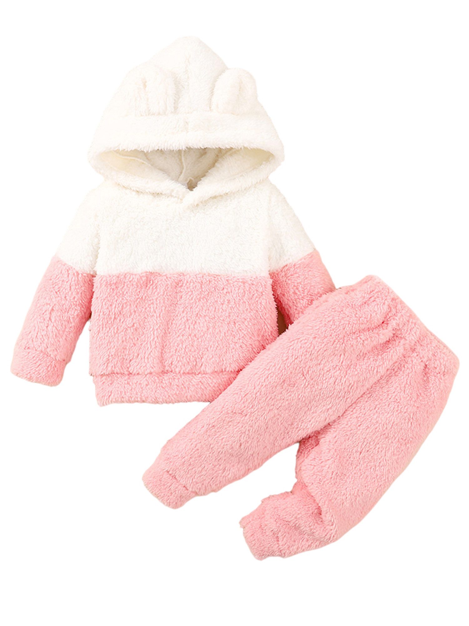 LAPA Hausanzug Babys Warmer Kapuzenpullover & Hose in Kontrastfarbe für Herbst Winter (Set, 2-tlg) Weiches Plüschset, das als Pyjama und Loungewear verwendet werden kann