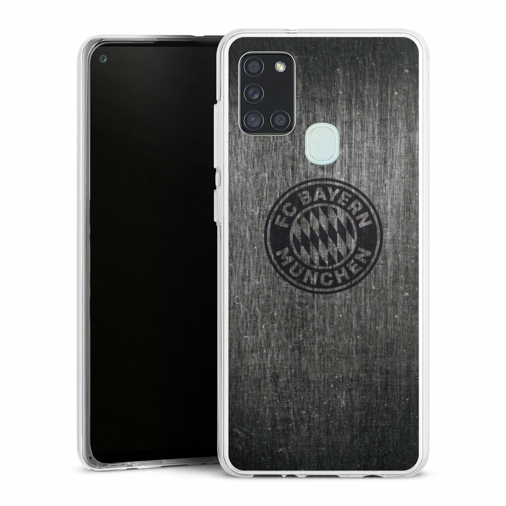 DeinDesign Handyhülle Metallic Look FCB FC Bayern München Metalllook FCB Logo einfarbig, Samsung Galaxy A21s Silikon Hülle Bumper Case Handy Schutzhülle