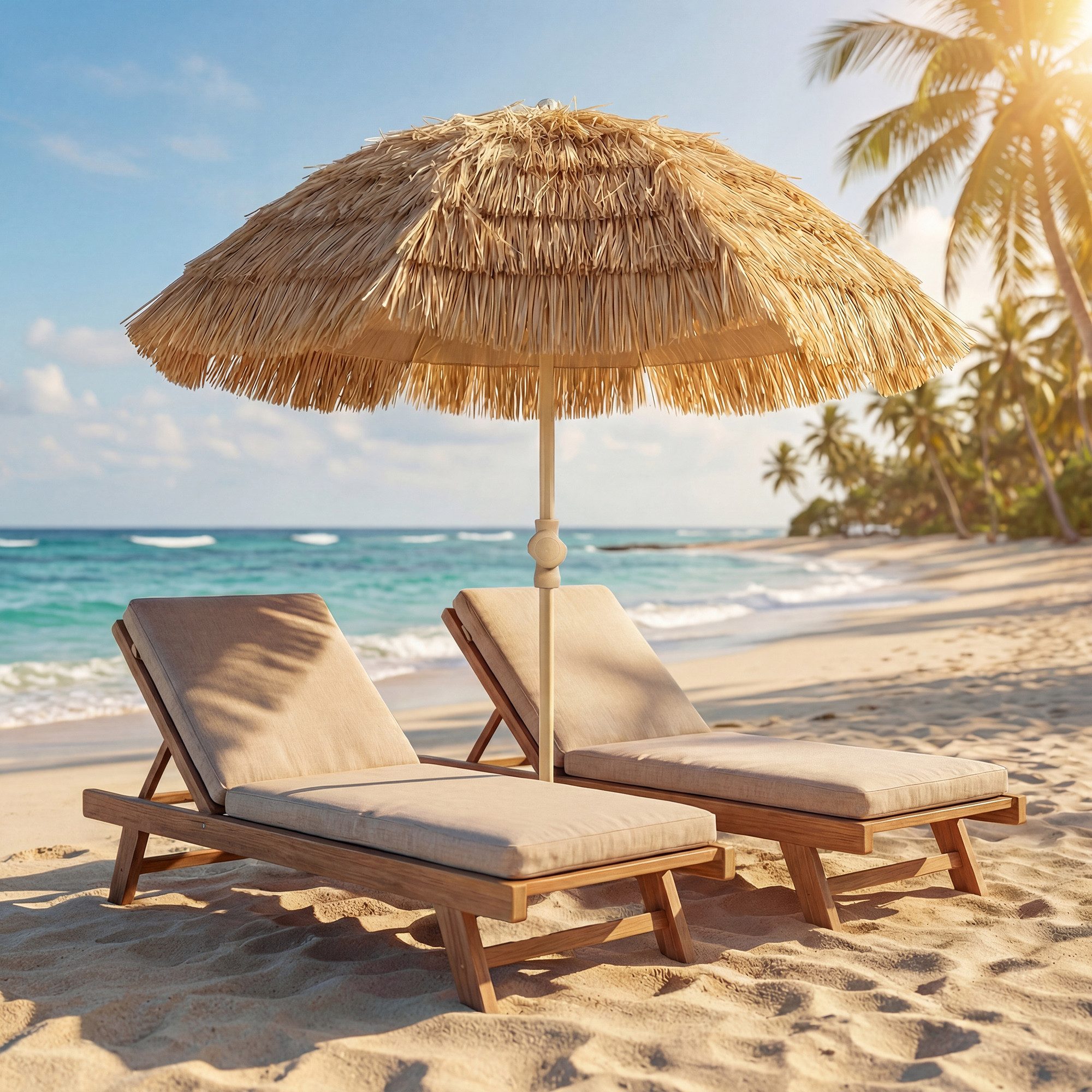 Outsunny Sonnenschirm Strand-, LxB: 150x150 cm, Set, Hula Strohdach Sonnenschirm, Höhenverstellbar, neigbar, ohne Schirmständer