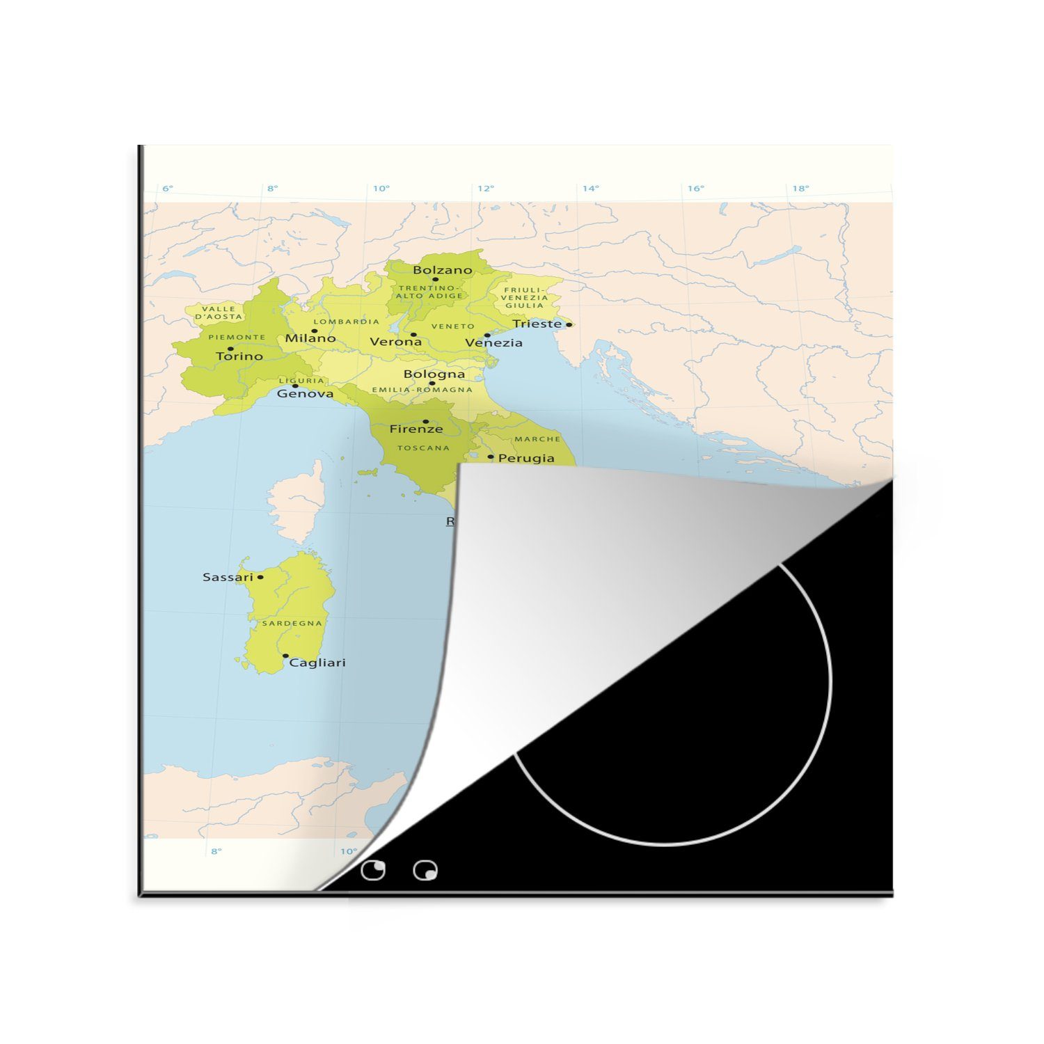 Grüne Italien, für MuchoWow cm, Ceranfeldabdeckung, Karte (1 tlg), von Herdblende-/Abdeckplatte küche Arbeitsplatte Vinyl, 78x78