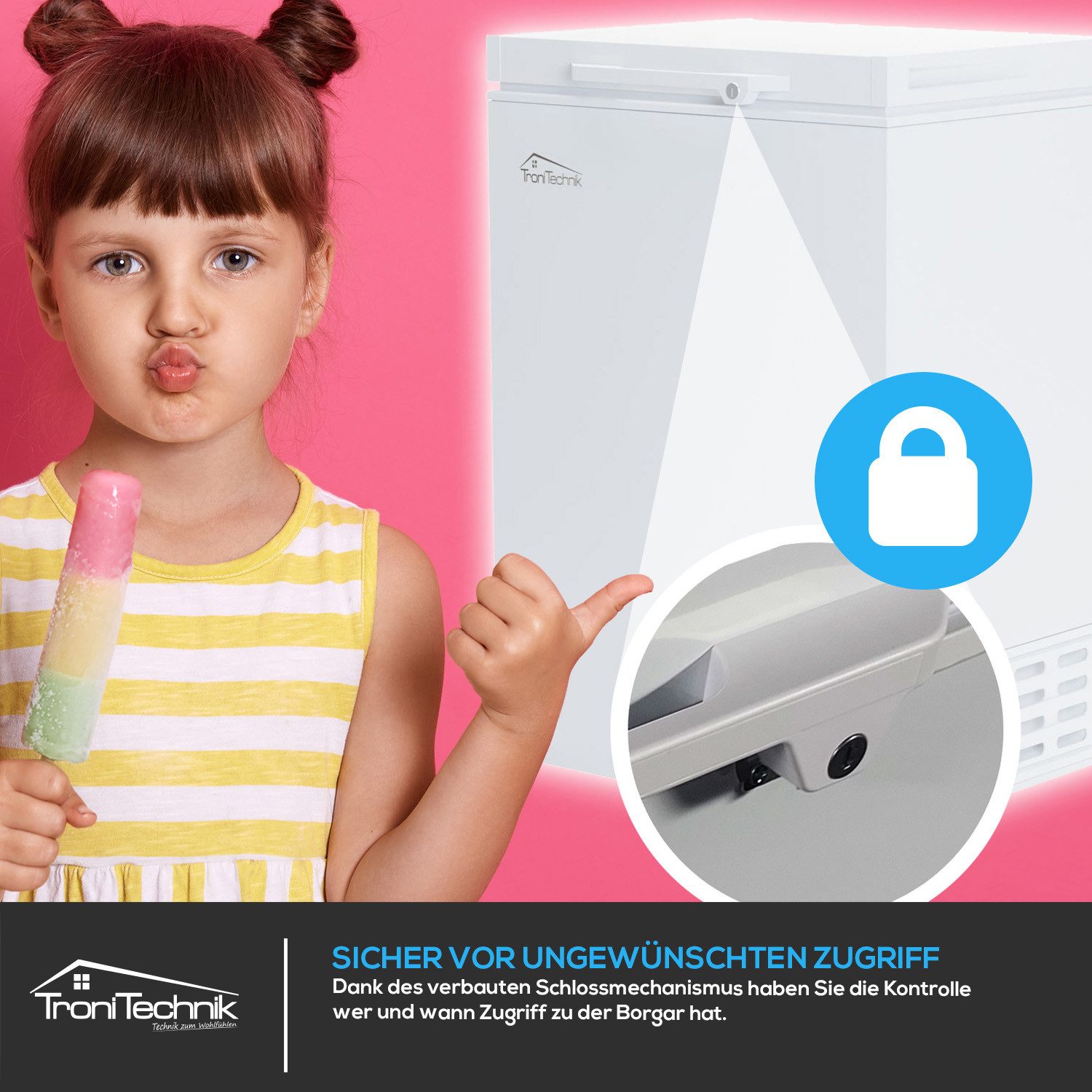 TroniTechnik Gefriertruhe Einstellbarer Temperaturregler, kühlen und gefrieren BORGAR 110 PRO, 55 cm breit, 100 l, inkl. Dual Thermostat, LED Licht, Griff, Schl – Bild 4 von 5