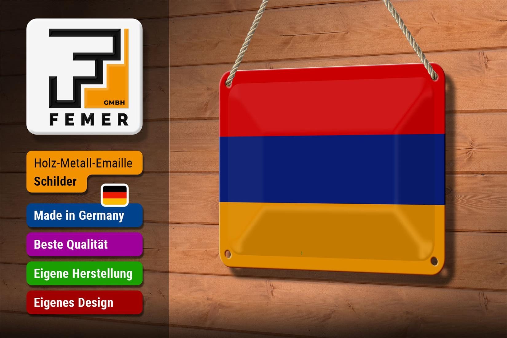 Femer GmbH Metallschild Flagge Armenien 18x12cm Flag of Armenia, (1 St), gewölbte Oberfläche, abgerundete Ecken, umgeschlagene Kanten