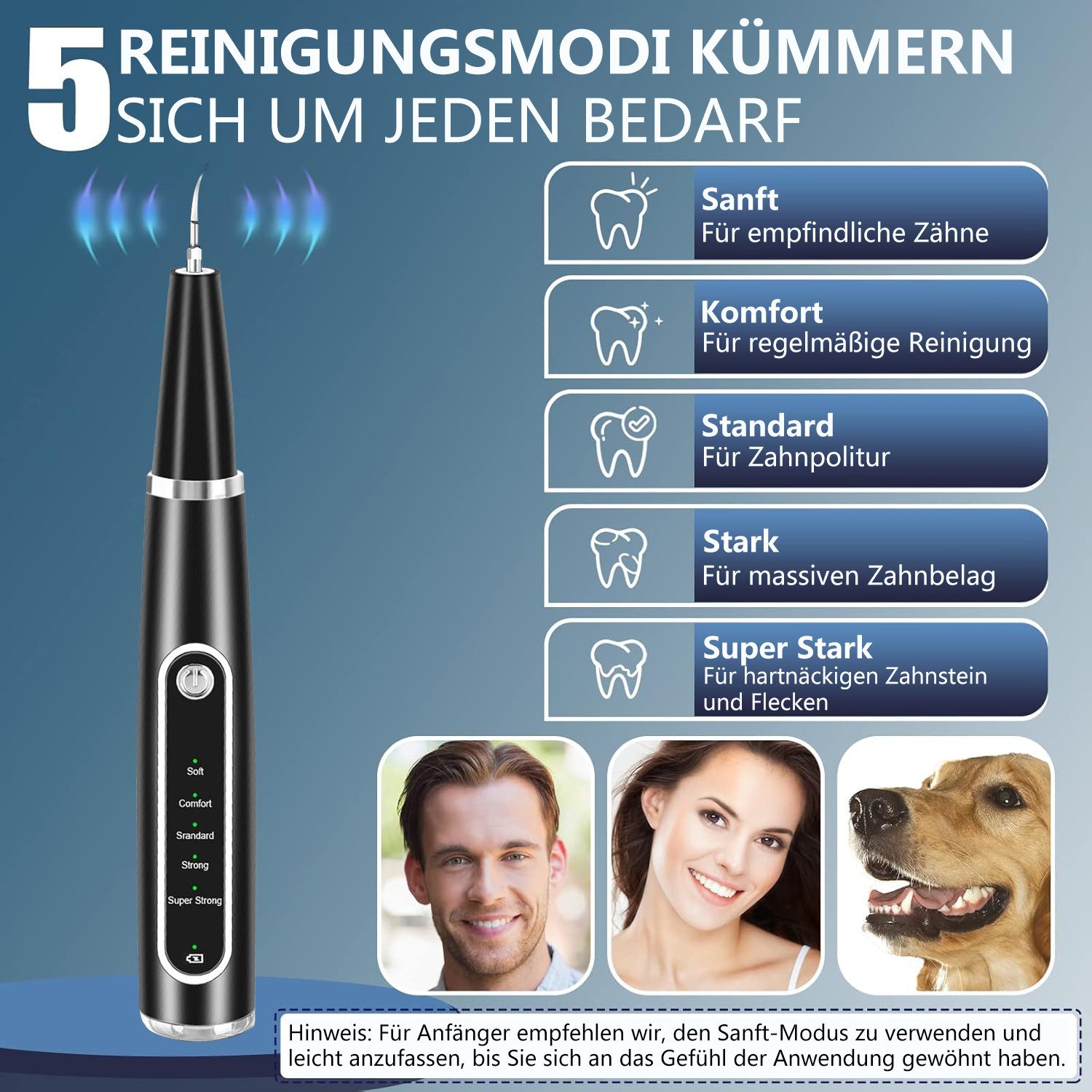 poweradd pro Zahnpflege-Set Mundpflegecenter für Pflege von Zahn Zu Hause, Es gibt 5 Einstellbare Modi und USB-Wiederaufladbar, IPX7 Wasserdicht 3 austauschbare Reinigungsköpfe