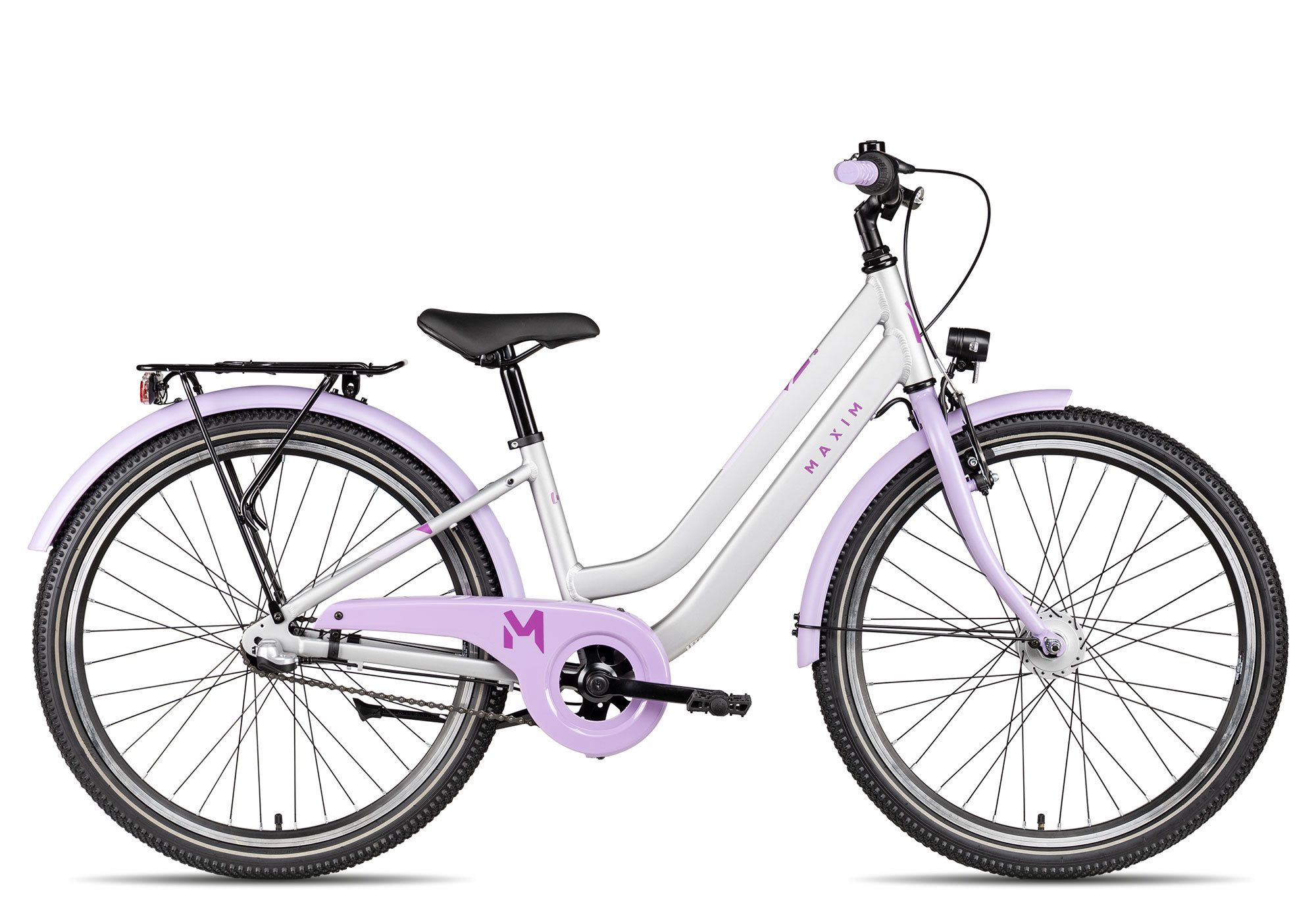 Maxim Kinderfahrrad Luna 24-3 Nexus, 3 Gang Shimano Nexus SG-3C41 Schaltwerk, Nabenschaltung Rücktritt, Straßenausstattung violett/rosa