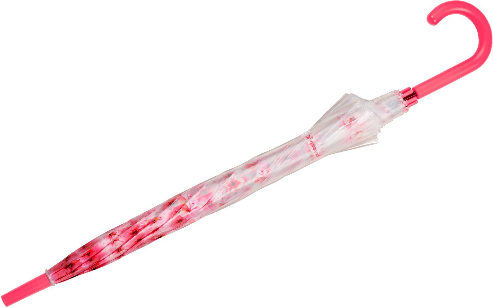 HAPPY RAIN Langregenschirm durchsichtiger, stabiler Damen-Transparentschirm, bedruckt mit pinkfarbenen Blüten