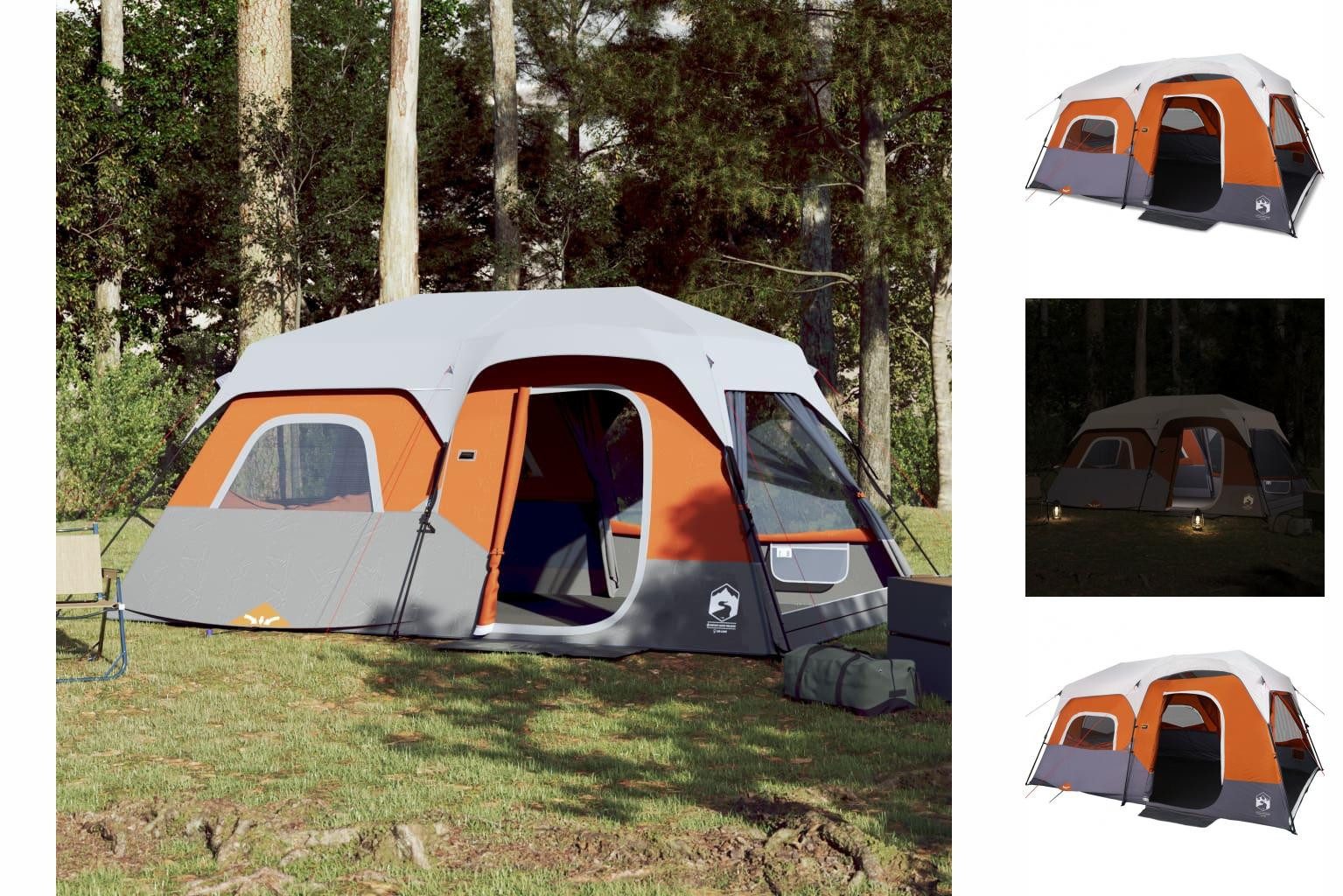 vidaXL Kuppelzelt Zelt Campingzelt Familienzelt Freizeitzelt mit LED Grau und Orange 441