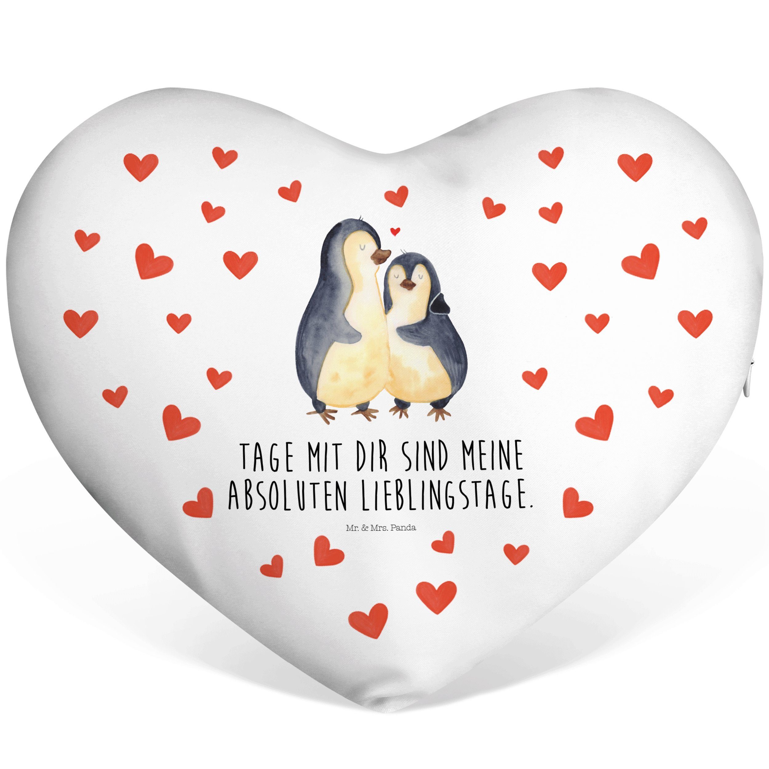Panda & Liebesbeweis, Mrs. Pinguin Liebe, Herzkissen Dekokissen - - Weiß Geschenk, Mr. umarmend