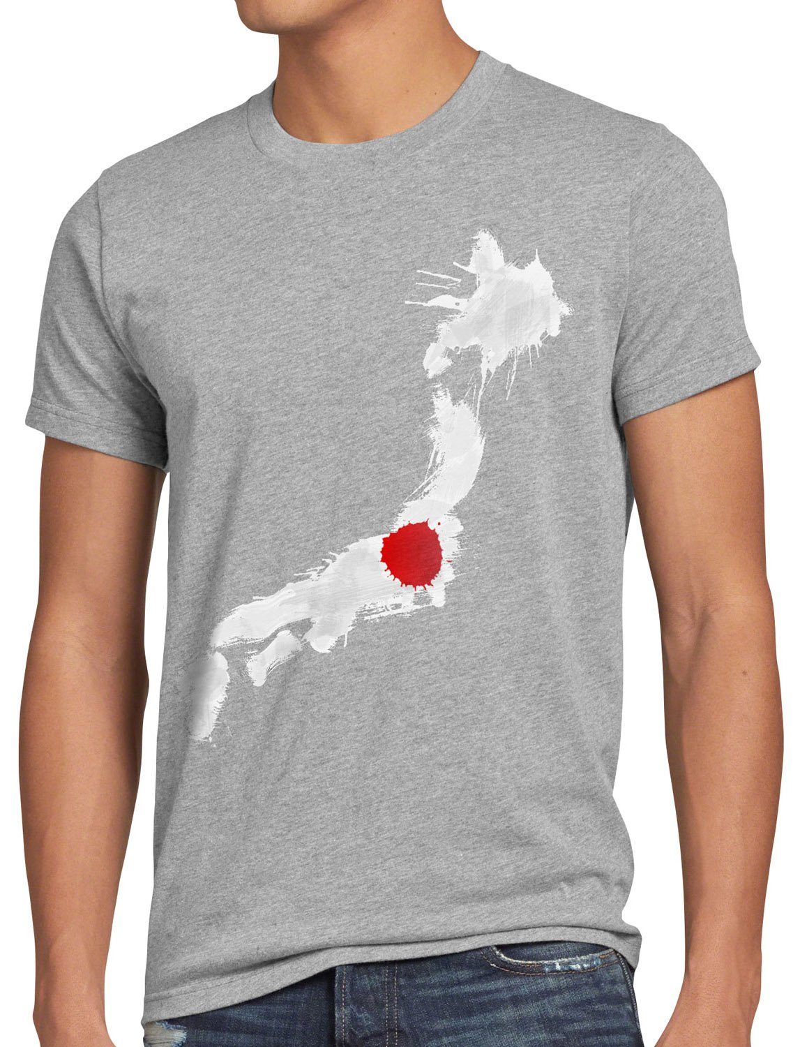style3 Print-Shirt Herren T-Shirt Flagge Japan Fußball Sport Nihon WM EM Fahne grau meliert