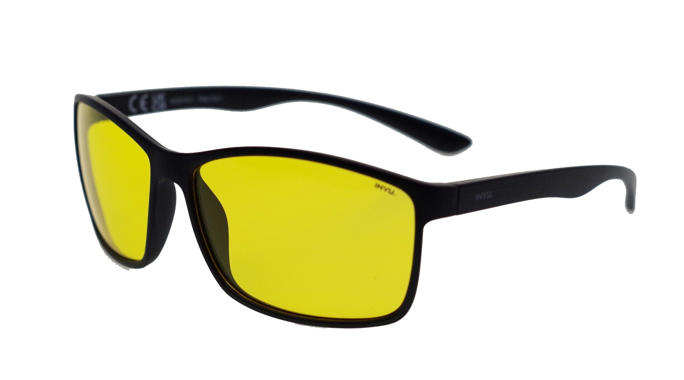 Sonnenbrille Sportbrille matt schwarz, gelb Nachtsicht