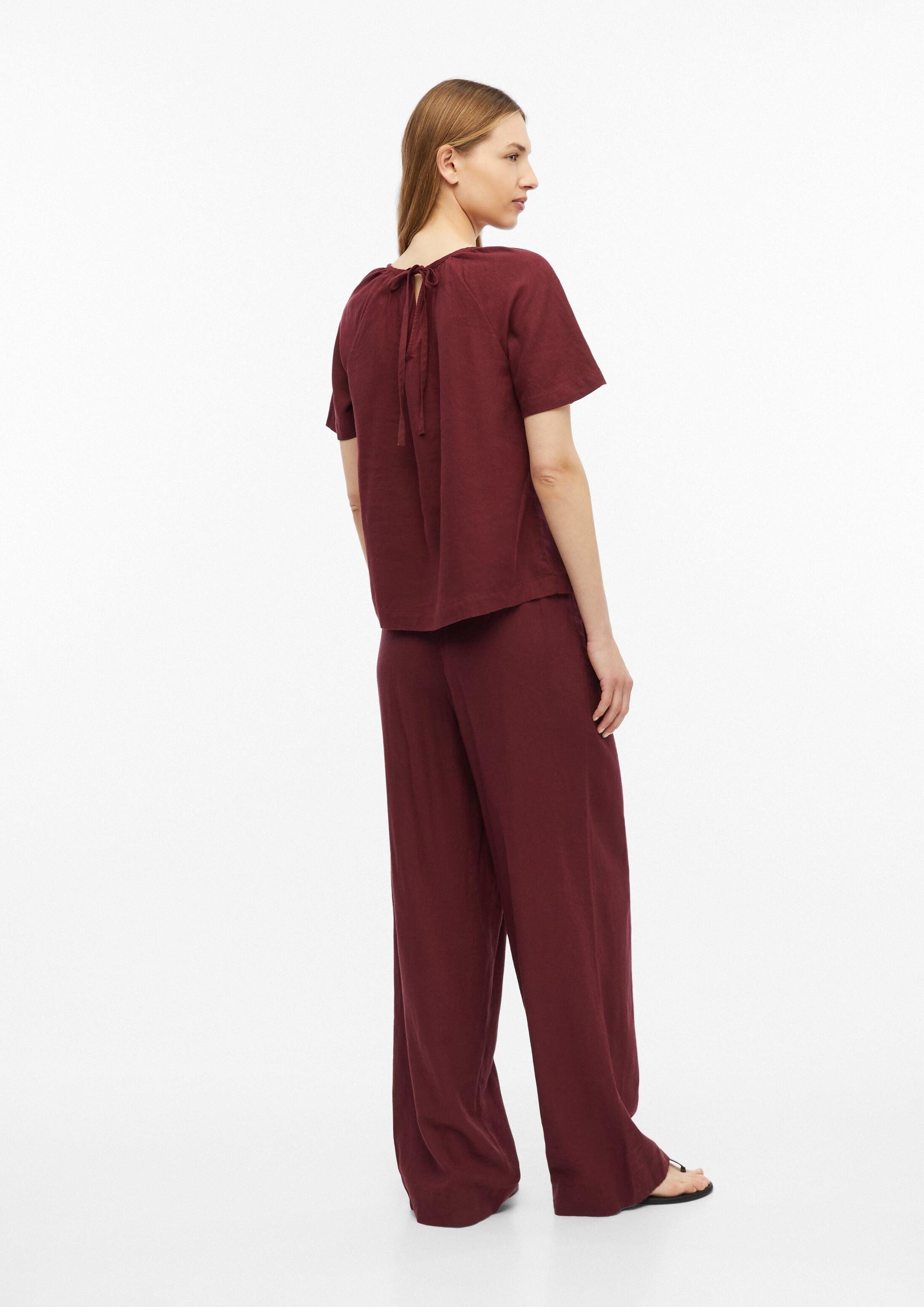 s.Oliver Kurzarmbluse Bluse Leinenmixbluse mit Schleifendetail am Rücken
