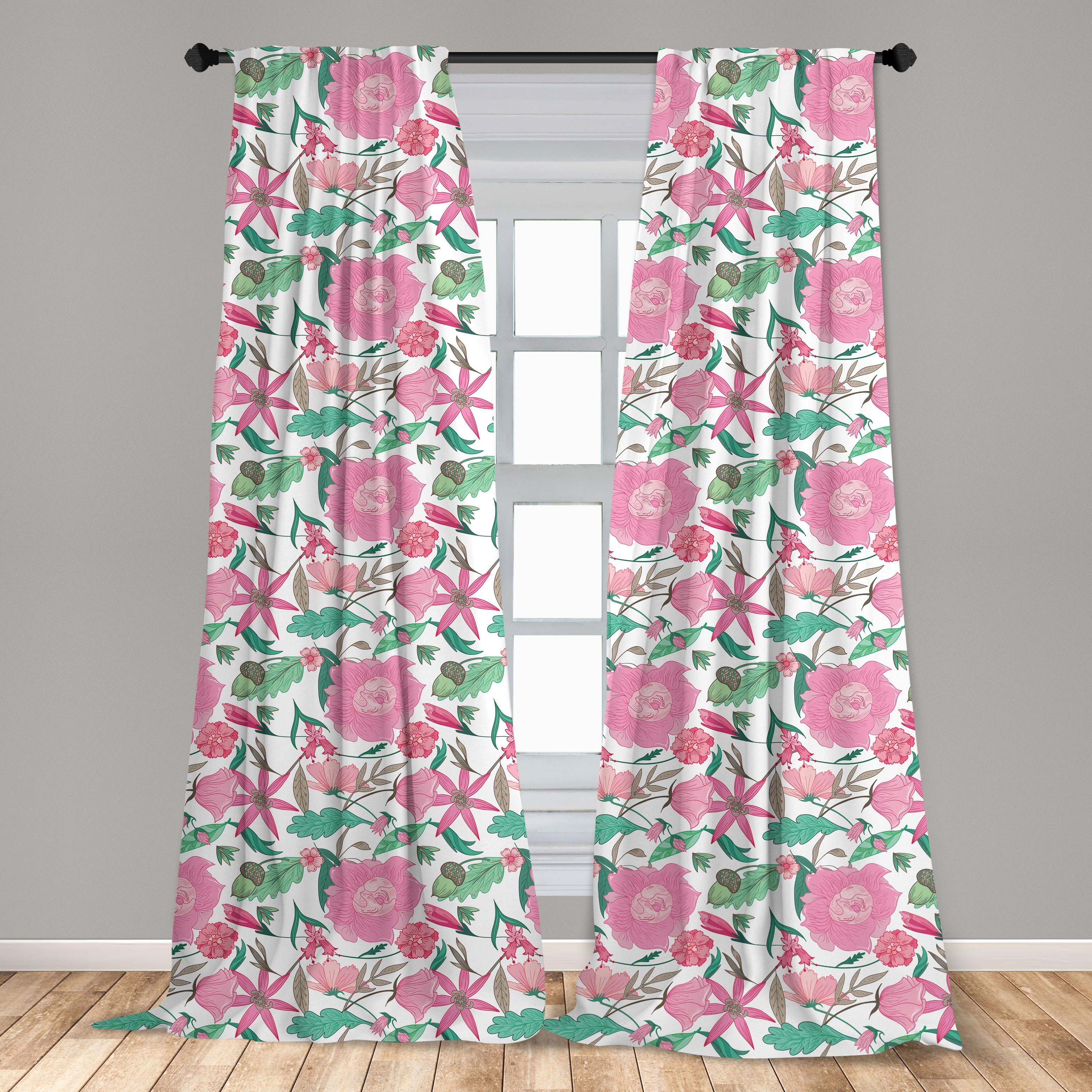 Gardine Vorhang für Wohnzimmer Schlafzimmer Microfaser, Bloom Abakuhaus, Rose Romantisches Peony Dekor, Blumen