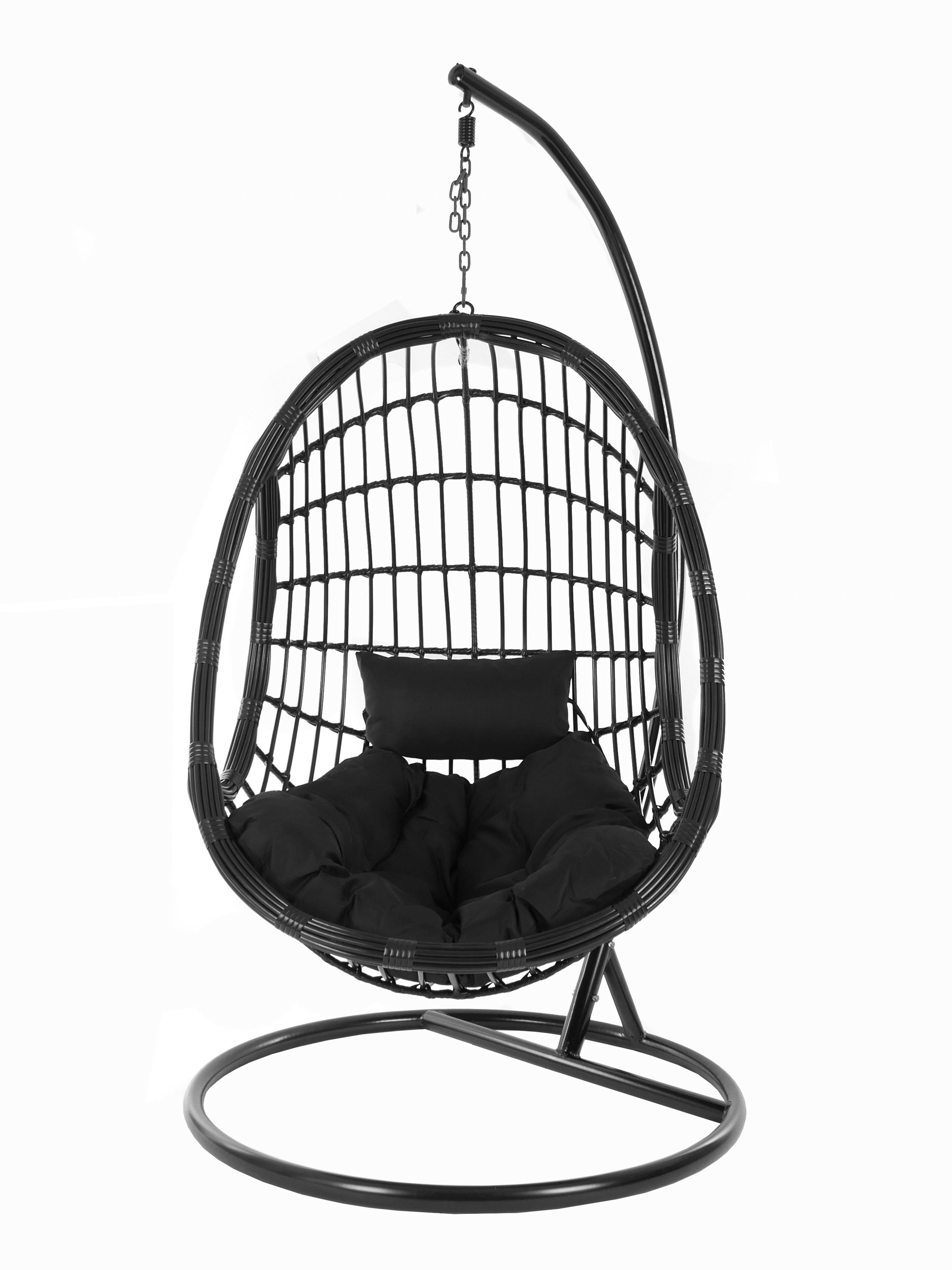 KIDEO Hängesessel PALMANOVA mit Hängesessel (9999 Chair, edles black) Kissen, Design Swing Gestell Loungemöbel, und black, schwarz, schwarz Schwebesessel