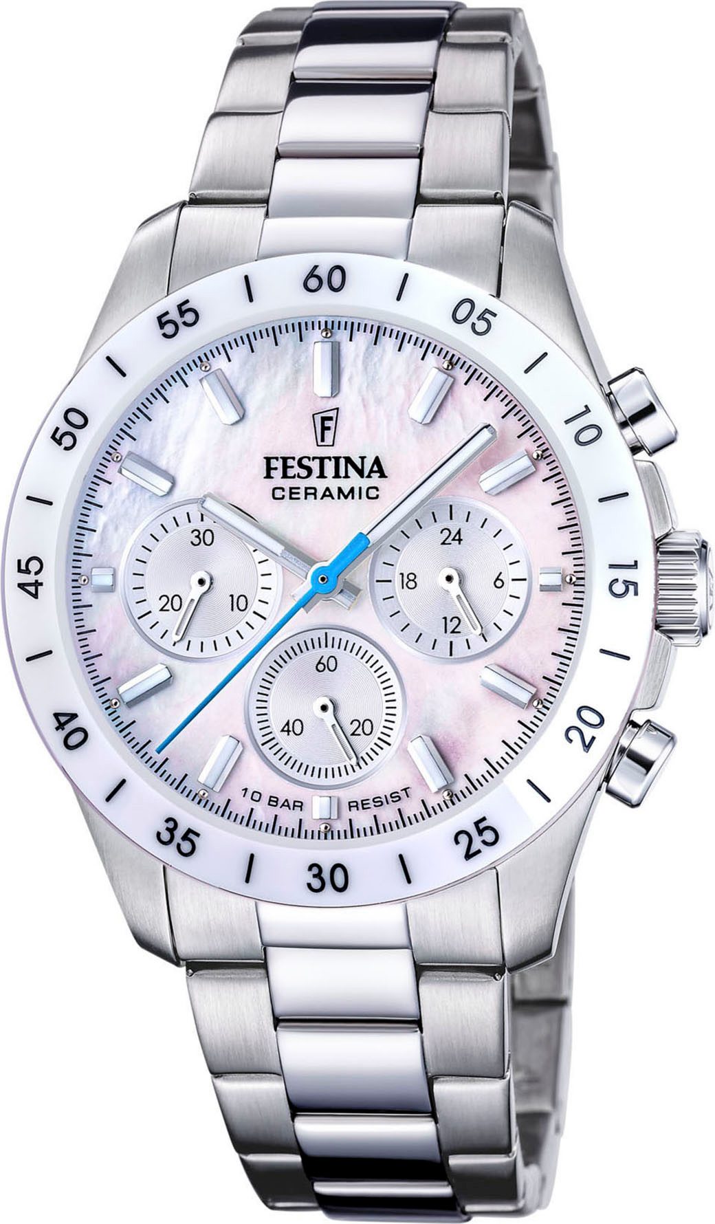 Festina Chronograph Ceramic F20693/1, Quarzuhr, Armbanduhr, Damen, Herren, Edelstahlarmband, Keramiklünette