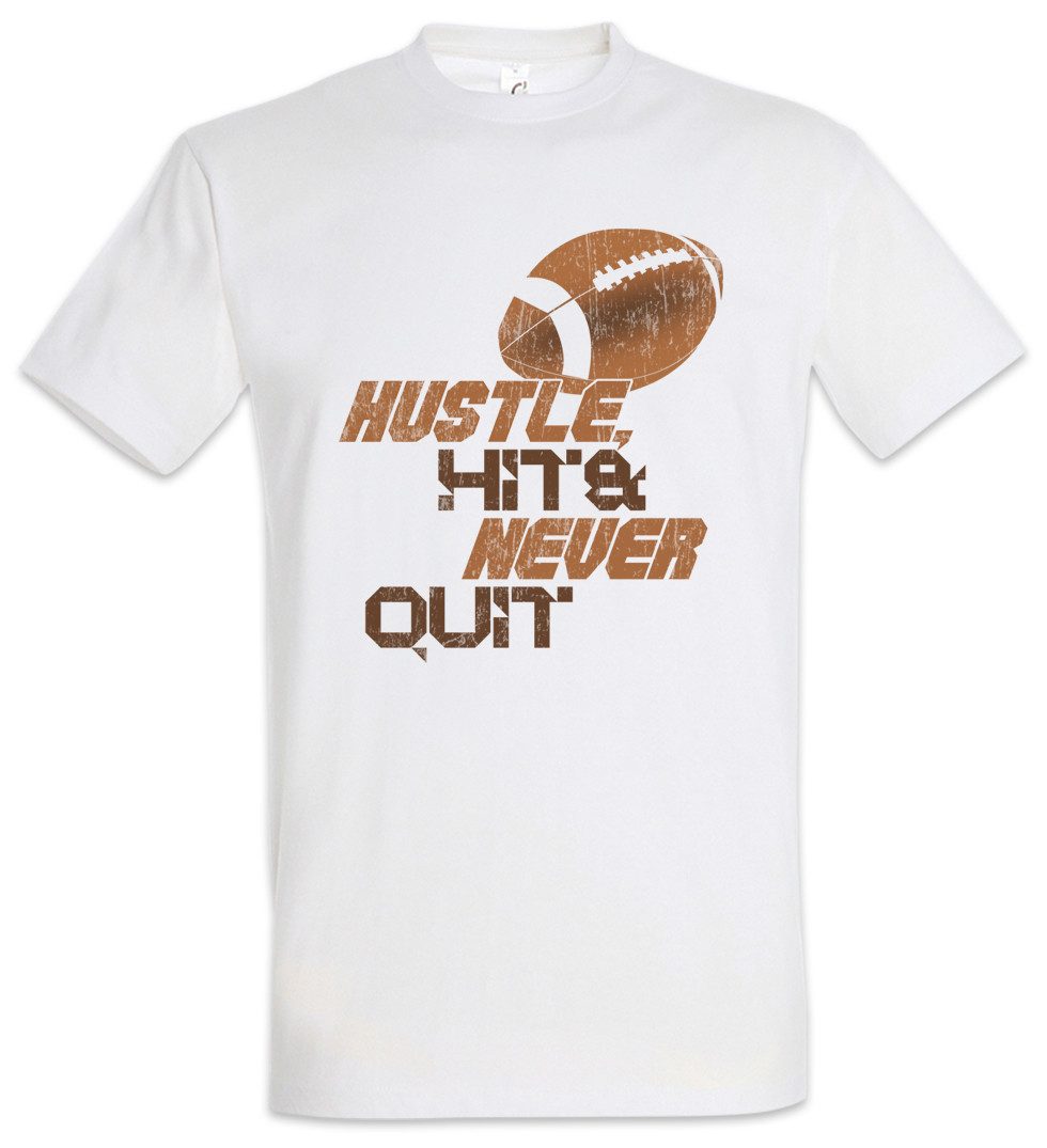 Urban Backwoods Print-Shirt Hustle Hit Never Quit Herren T-Shirt American Football Player Ball (1-tlg) Sport Passion Love Addiction