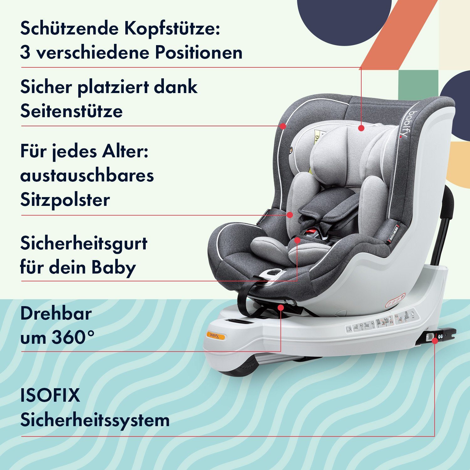 360 Geburt, Auto-Kindersitz, Autokindersitz kg 18 ab 4 Babify ab: Protect bis: 2 Swivel kg, ab: Jahre, bis:
