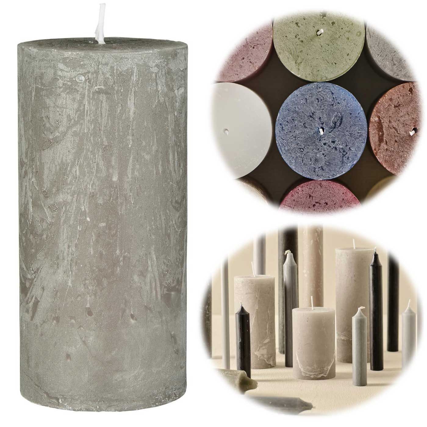 LS-LebenStil Stumpenkerze Exklusive Stumpenkerze 14x6,8cm Ribe Rustik Grau Frensh - Made in EU (iB Laursen - Unparfümiert - lange 40 Stunden Brenndauer - Ohne Duft -, 1-tlg., Blockkerzen Kerzen für Haushalt Feiern Gastronomie)