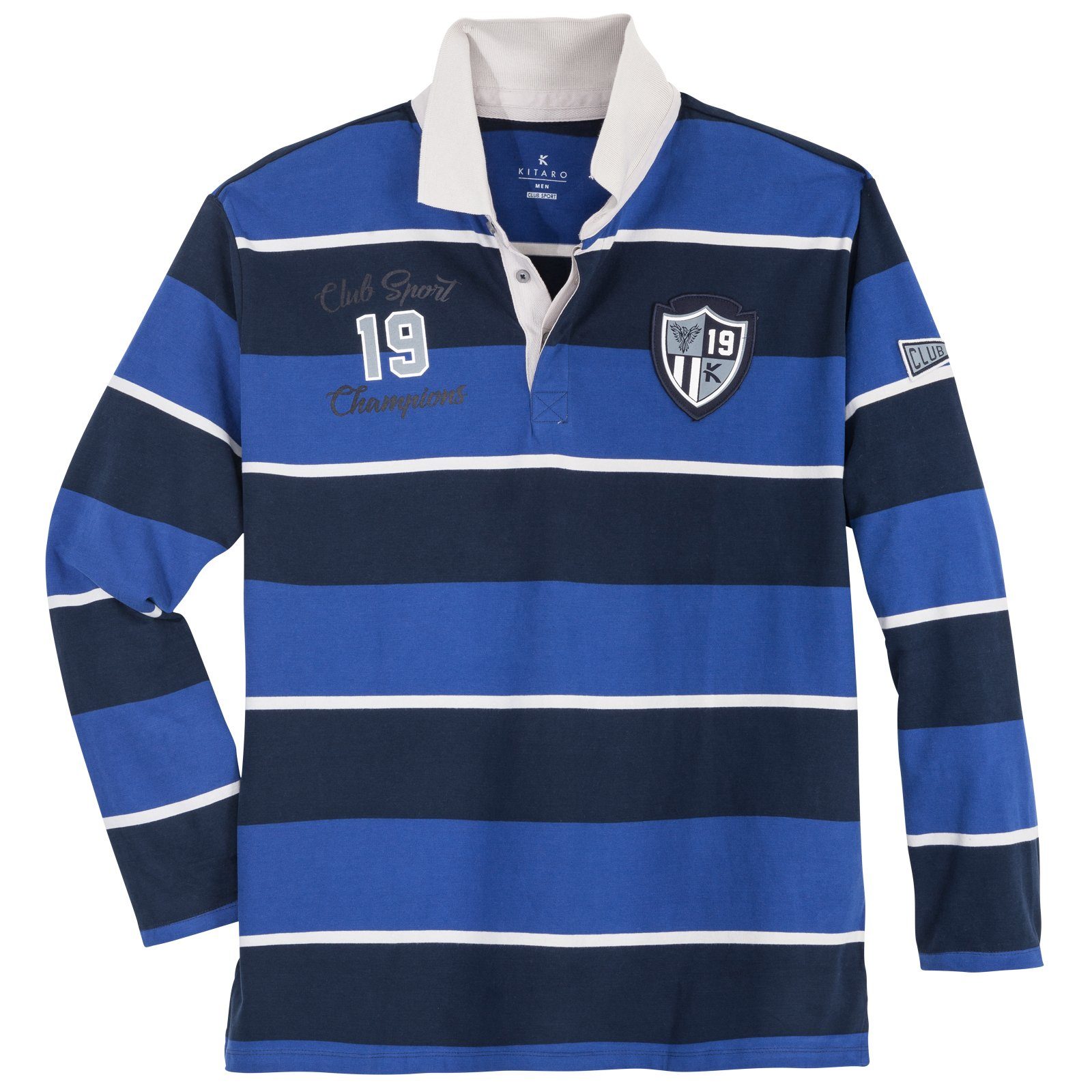 Kitaro Langarm-Poloshirt »Große Größen Herren Rugby Langarm-Poloshirt  gestreift blau Kitaro«