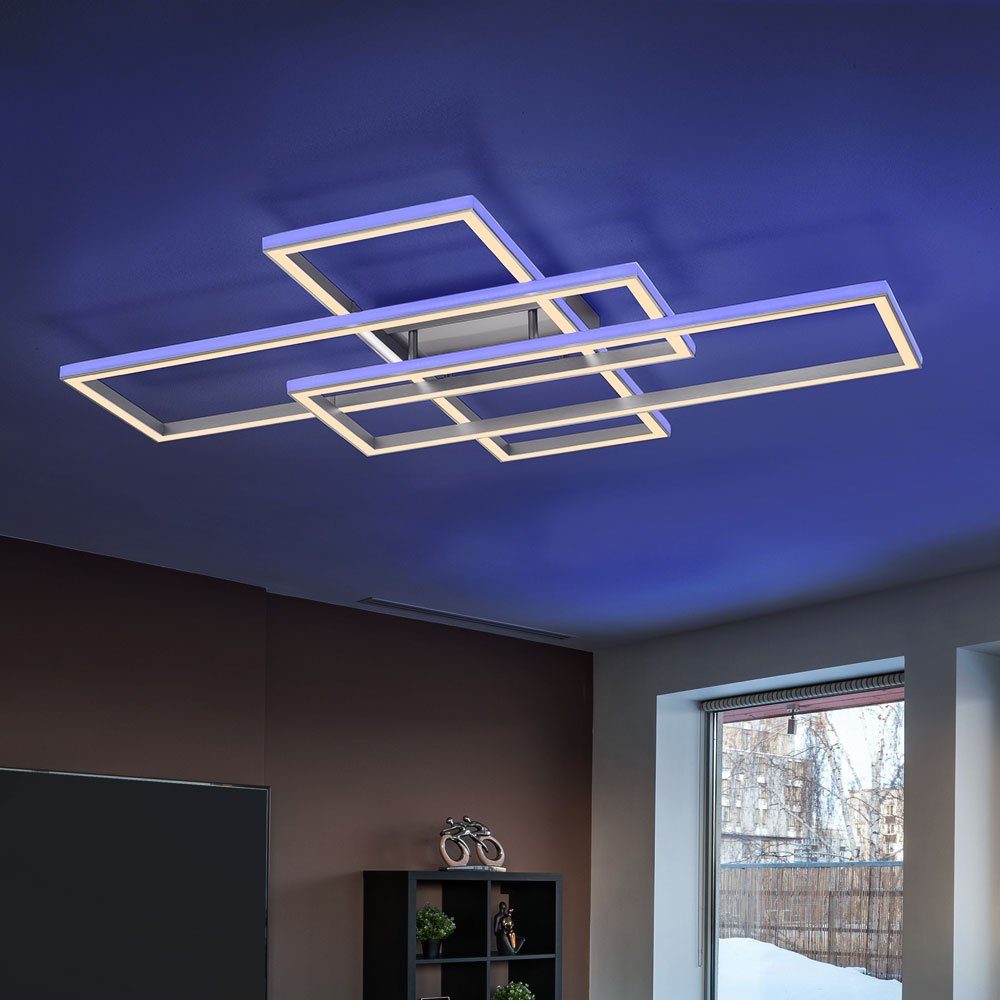 LED-Leuchtmittel fest etc-shop verbaut, Deckenleuchte, silber Deckenlampe LED Wohnzimmerleuchte LED Fernbedienung Designlampe