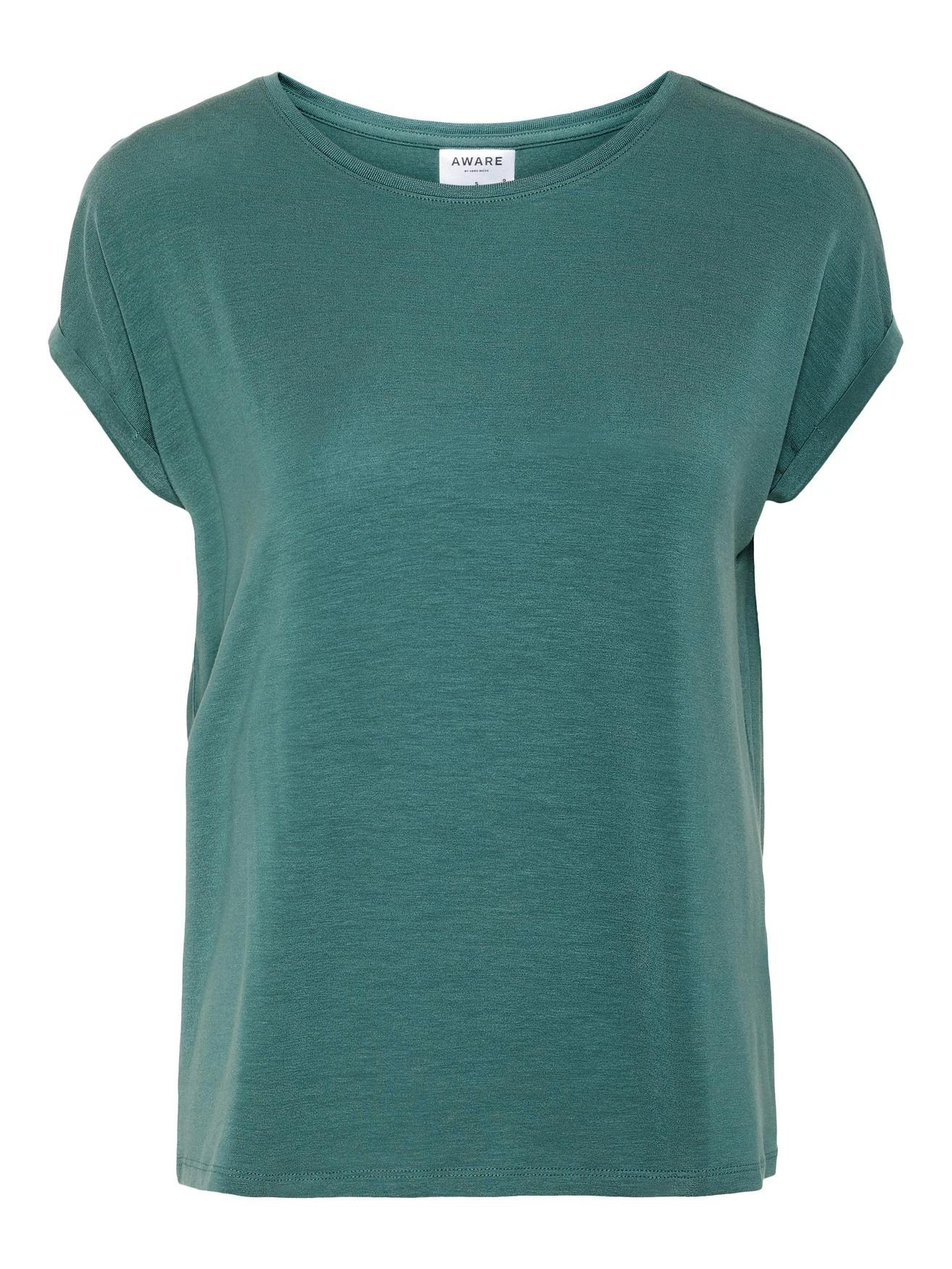 Vero Moda T-Shirt Einfarbiges Basic T-Shirt Türkis (1-tlg) 4078 Rundhals VMAVA in