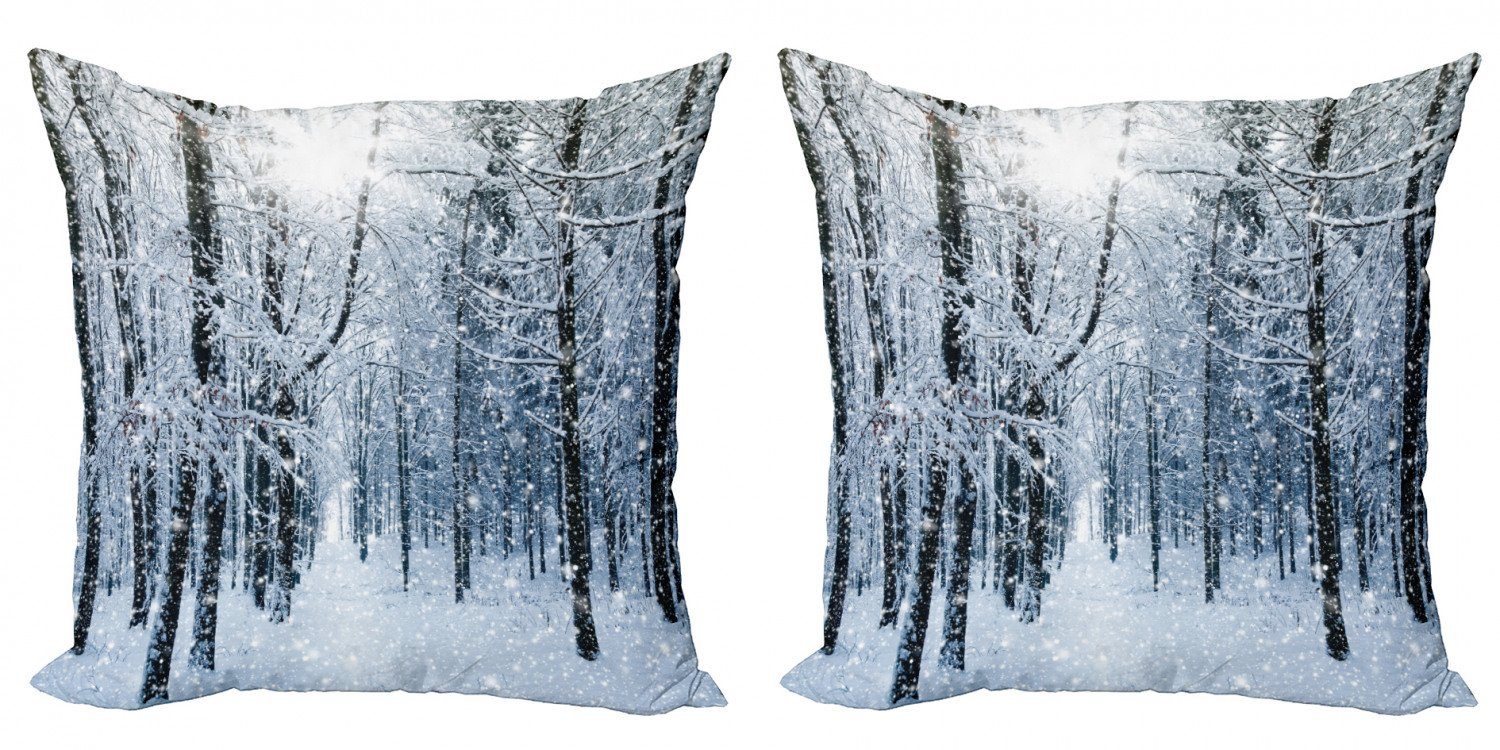 Kissenbezüge Modern Accent Doppelseitiger Digitaldruck, Abakuhaus (2 Stück), Winter Schnee bedeckter Wald