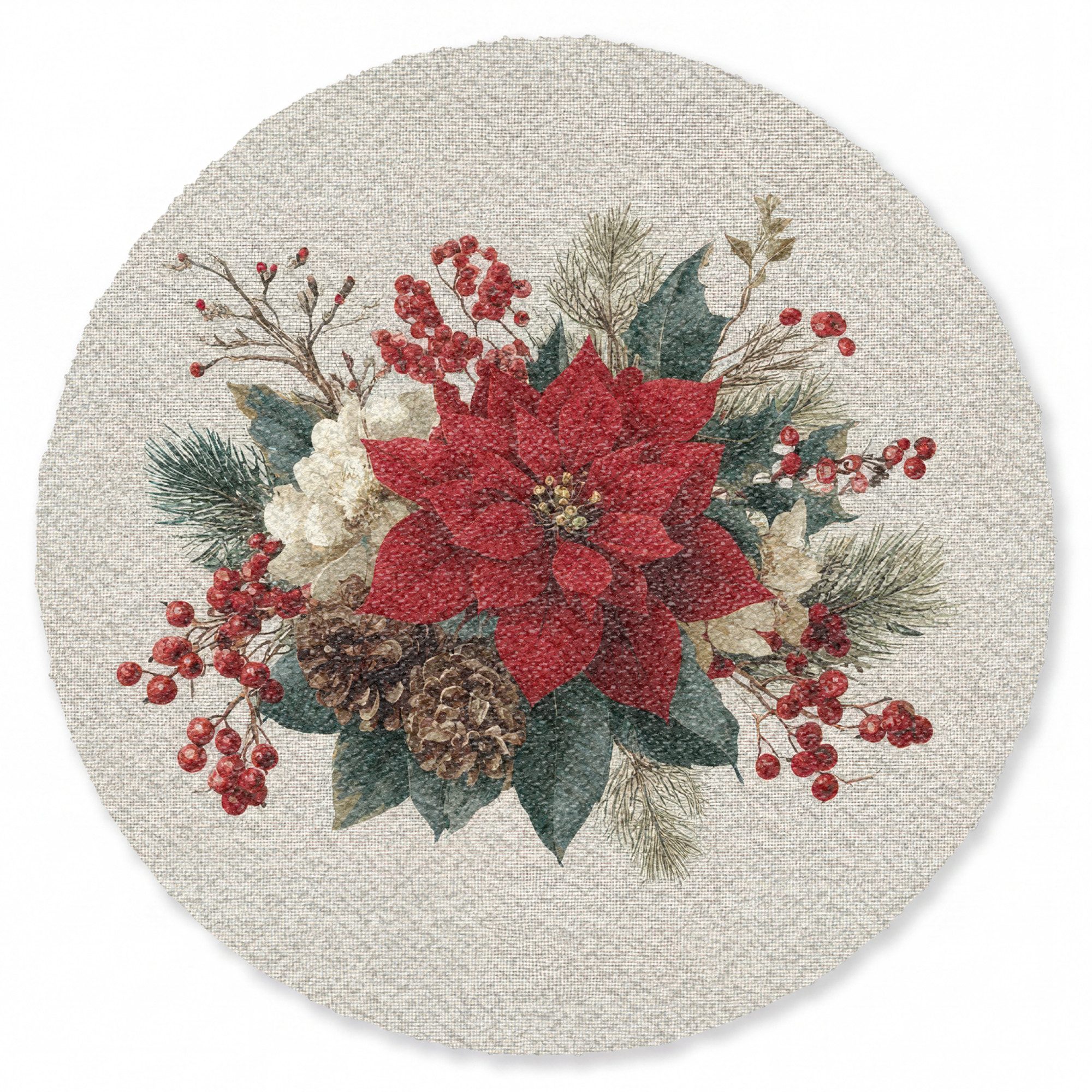 MuchoWow Fußmatte Rund Weihnachtsgesteck - Weihnachtsstern - Tannenzapfen - Rot, Rechteckig, Sauberlaufmatte, Fußabtreter, Türvorleger 120x120 cm