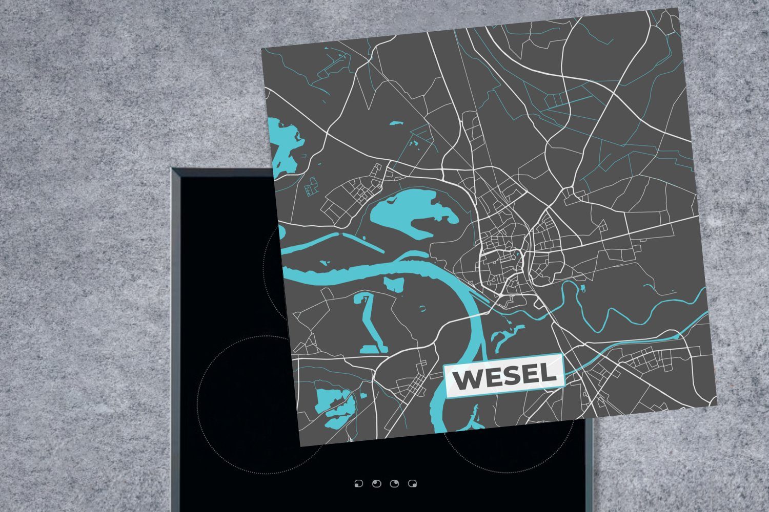 MuchoWow Herdblende-/Abdeckplatte Deutschland - Blau - Vinyl, Arbeitsplatte cm, Wesel Stadtplan Karte, küche für 78x78 - Ceranfeldabdeckung, tlg), (1 