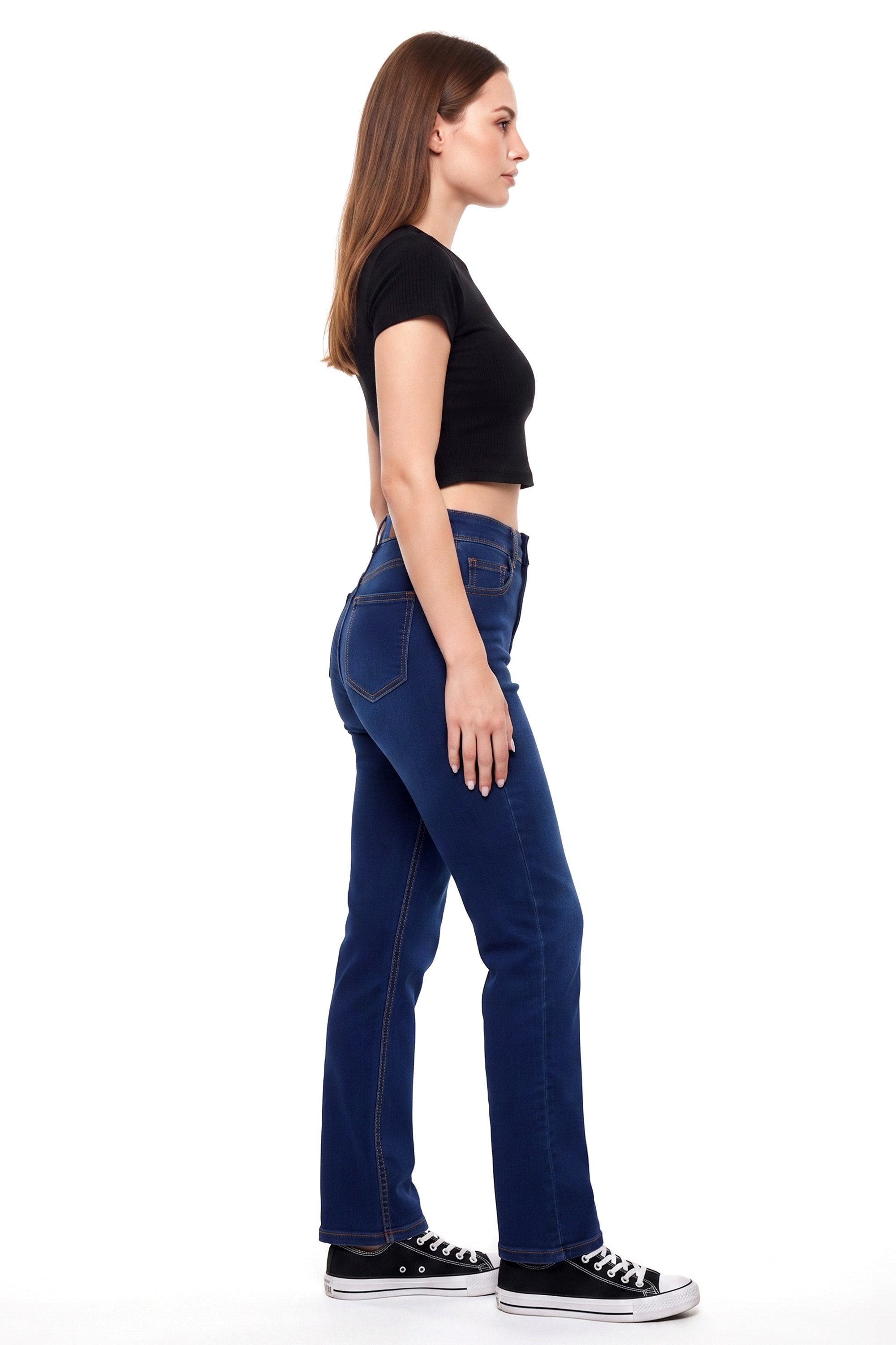 ESRA Regular-fit-Jeans Damen Jeans Straight Leg Stretch Jeans Damen Gerades Bein Jeanshose Straight Jeans Damen Geradeschnitt High Waist Jeanshose bis Übergröße – Bild 5 von 5